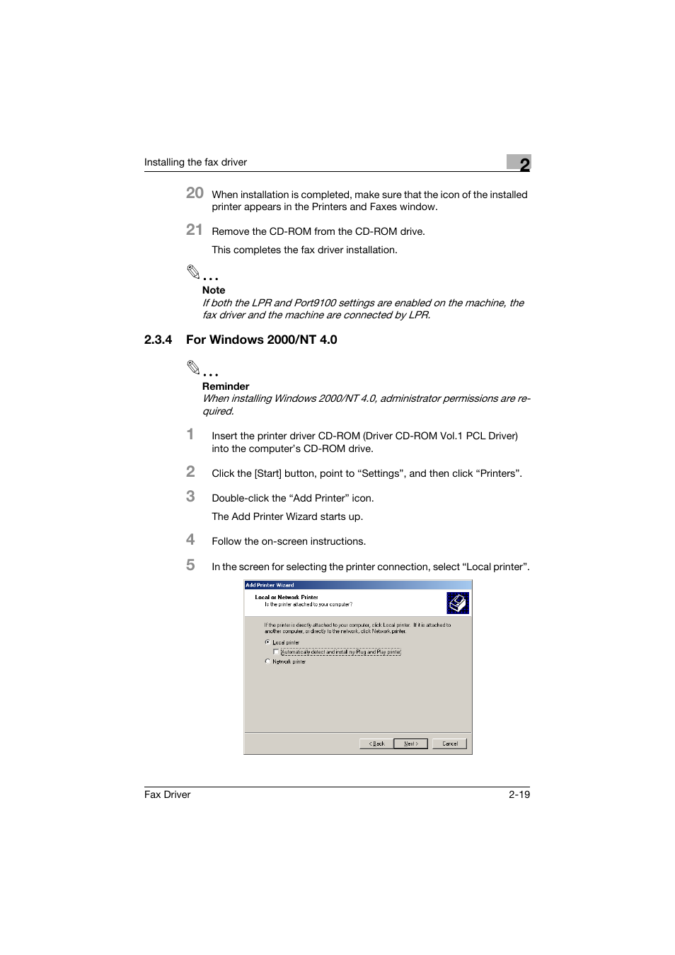 4 for windows 2000/nt 4.0, For windows 2000/nt 4.0 -19 | Konica Minolta bizhub 282 User Manual | Page 39 / 94