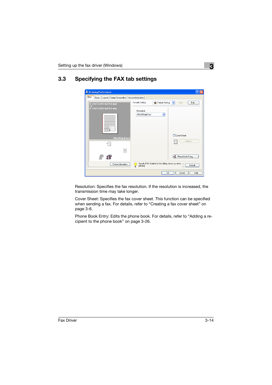 3 specifying the fax tab settings, Specifying the fax tab settings -14 | Konica Minolta bizhub 282 User Manual | Page 61 / 94