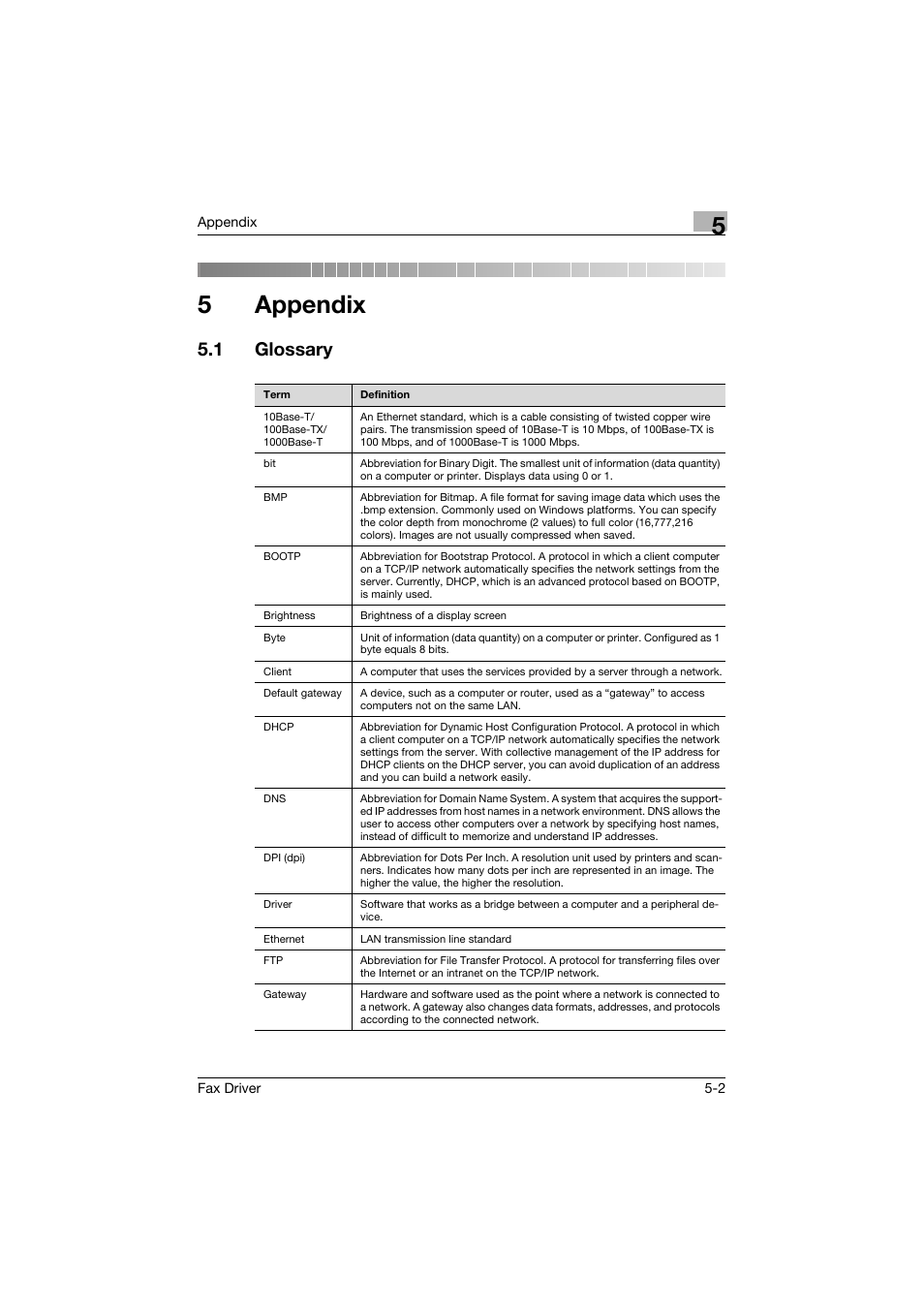 5 appendix, 1 glossary, Appendix | Glossary -2, 5appendix | Konica Minolta bizhub 282 User Manual | Page 87 / 94