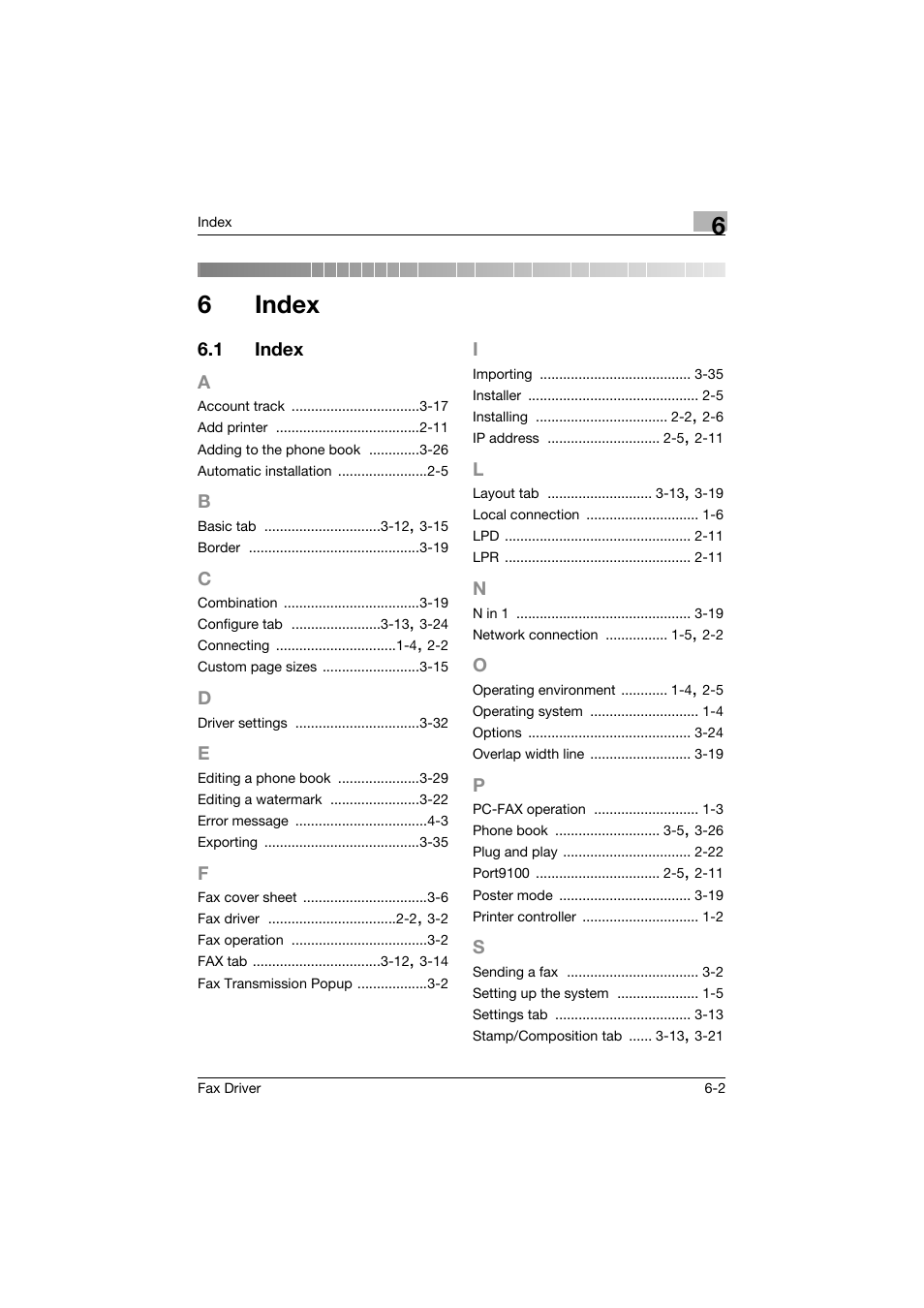 6 index, 1 index, A to s | Index, Index -2, 6index | Konica Minolta bizhub 282 User Manual | Page 92 / 94