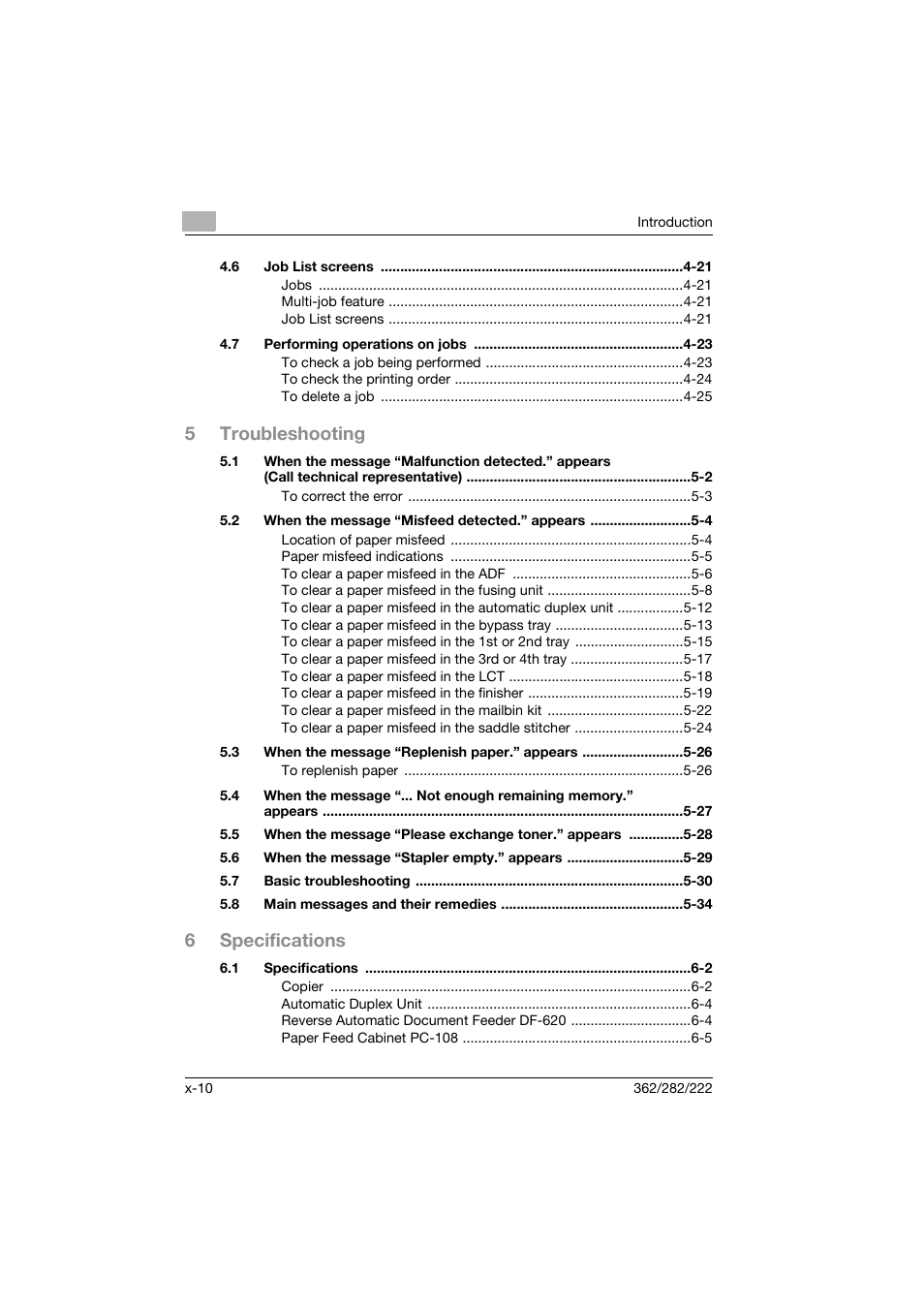 5troubleshooting, 6specifications | Konica Minolta bizhub 282 User Manual | Page 11 / 424