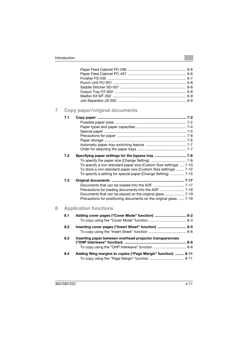 7copy paper/original documents, 8application functions | Konica Minolta bizhub 282 User Manual | Page 12 / 424