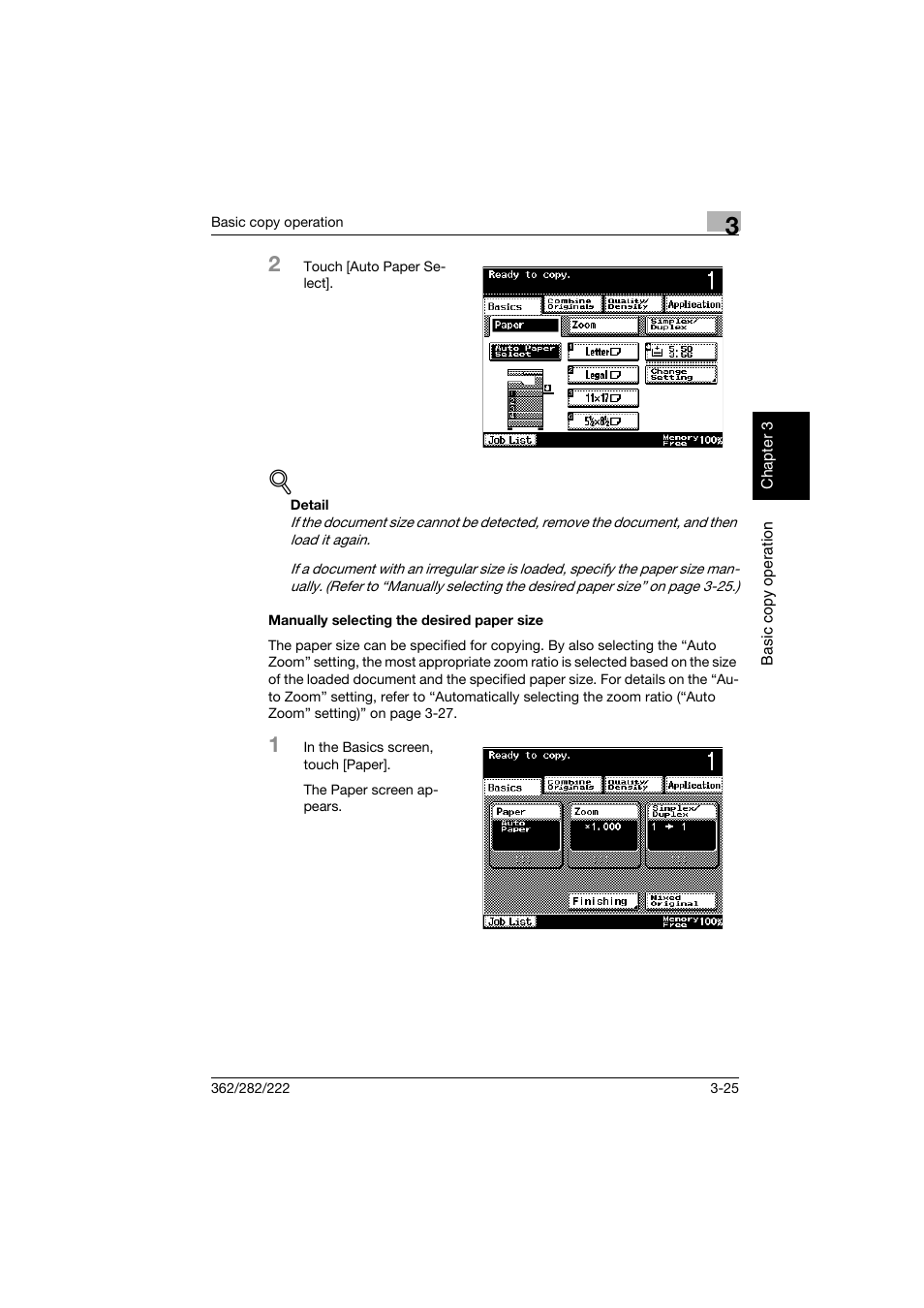 Manually selecting the desired paper size, Manually selecting the desired paper size -25 | Konica Minolta bizhub 282 User Manual | Page 140 / 424