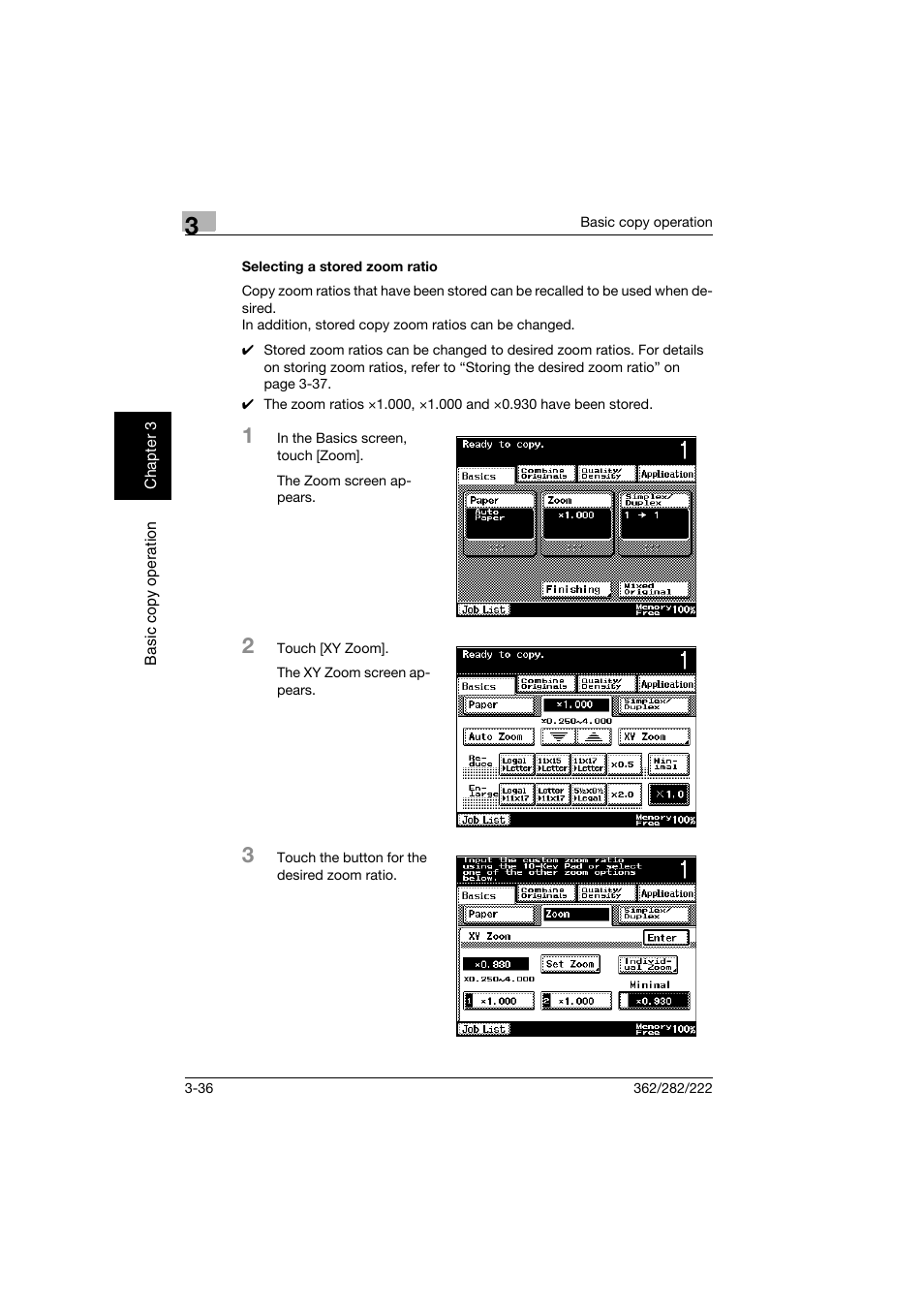 Selecting a stored zoom ratio, Selecting a stored zoom ratio -36 | Konica Minolta bizhub 282 User Manual | Page 151 / 424
