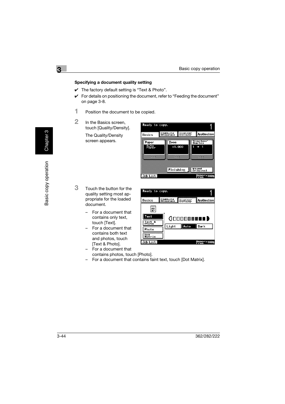 Specifying a document quality setting, Specifying a document quality setting -44 | Konica Minolta bizhub 282 User Manual | Page 159 / 424