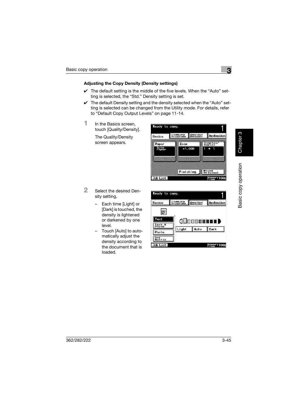 Adjusting the copy density (density settings), Adjusting the copy density (density settings) -45 | Konica Minolta bizhub 282 User Manual | Page 160 / 424