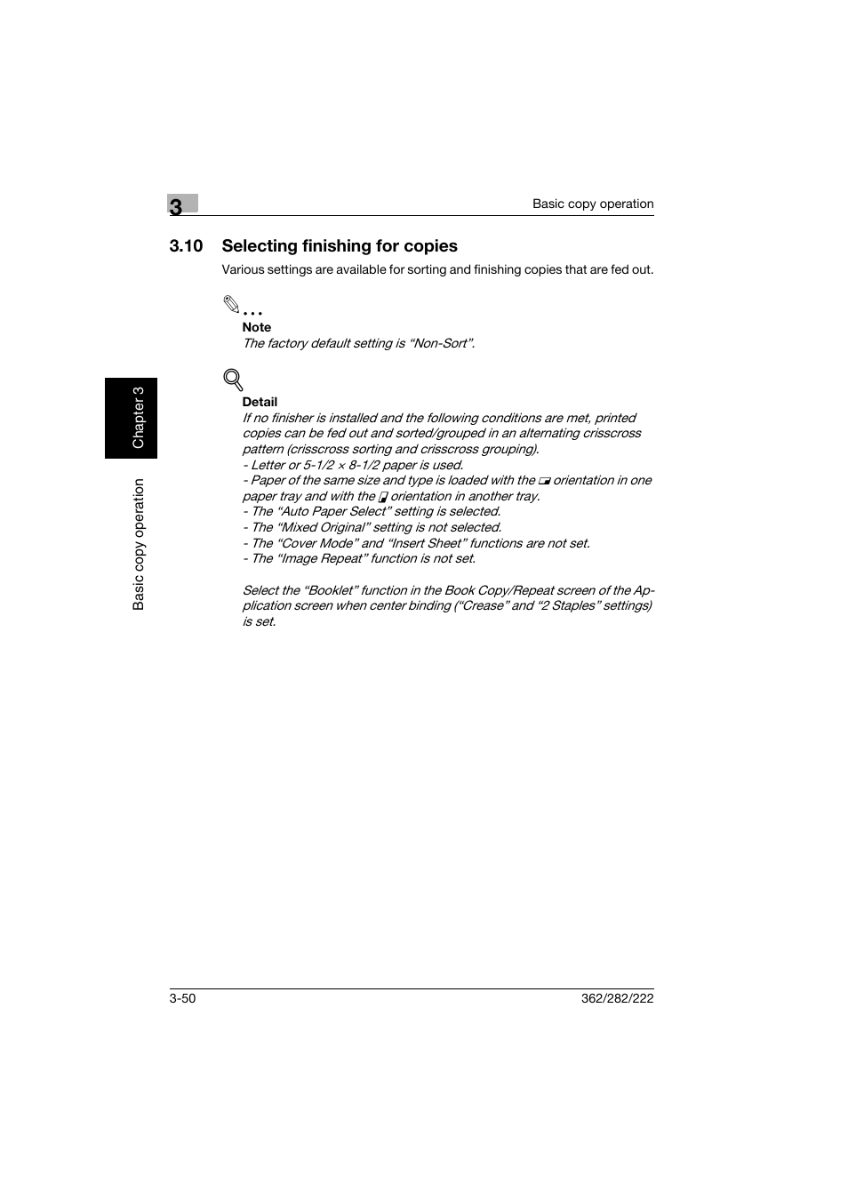 10 selecting finishing for copies, Selecting finishing for copies -50 | Konica Minolta bizhub 282 User Manual | Page 165 / 424
