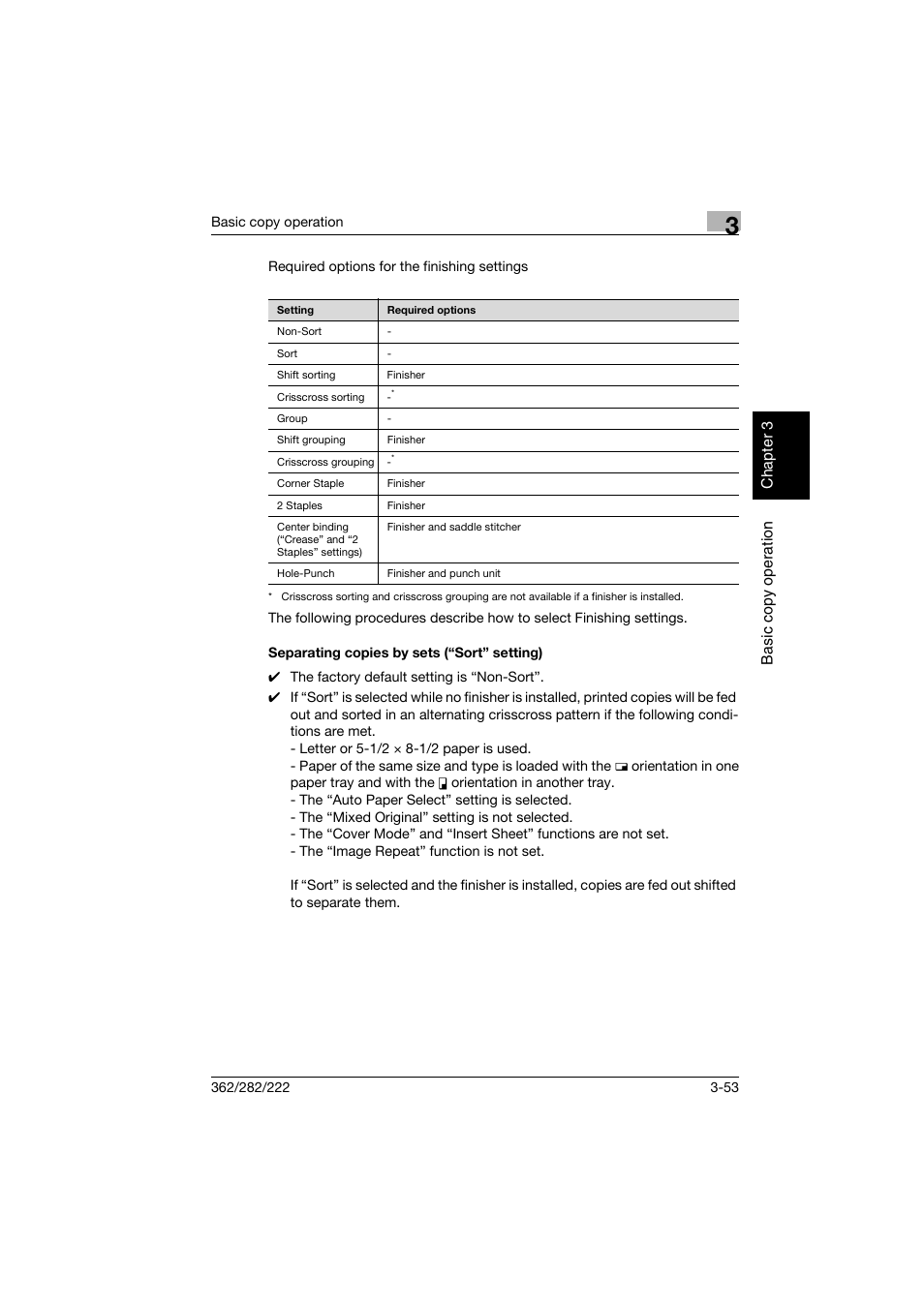Separating copies by sets (“sort” setting), Separating copies by sets (“sort” setting) -53 | Konica Minolta bizhub 282 User Manual | Page 168 / 424