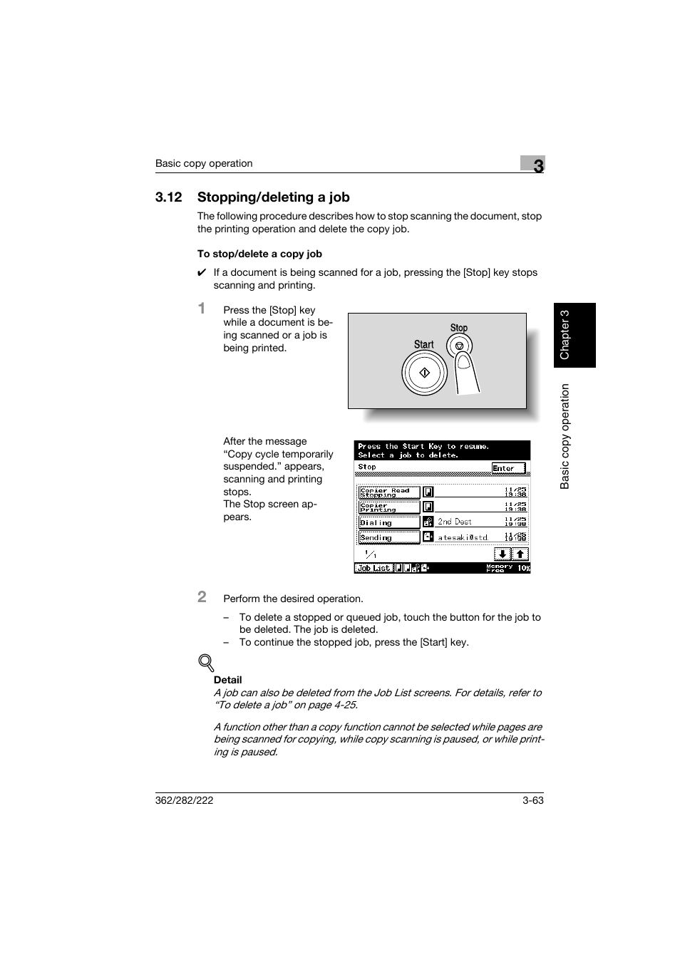 12 stopping/deleting a job, To stop/delete a copy job, Stopping/deleting a job -63 | To stop/delete a copy job -63 | Konica Minolta bizhub 282 User Manual | Page 178 / 424