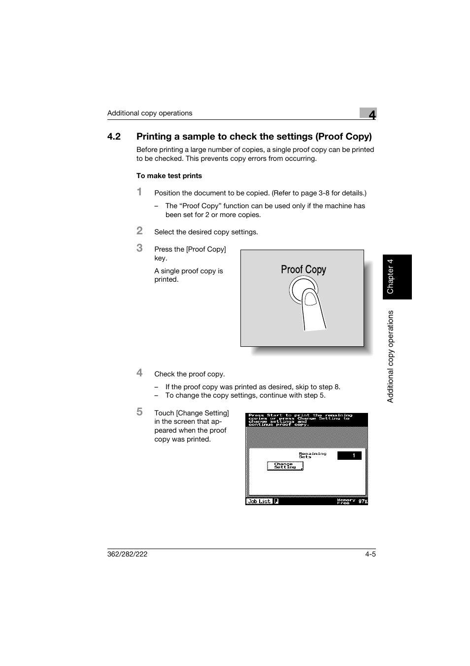 To make test prints, To make test prints -5, Proof copy | Konica Minolta bizhub 282 User Manual | Page 184 / 424