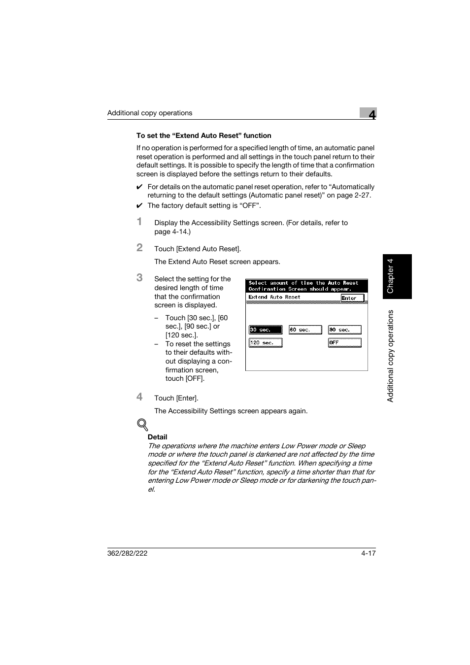 To set the “extend auto reset” function, To set the “extend auto reset” function -17 | Konica Minolta bizhub 282 User Manual | Page 196 / 424