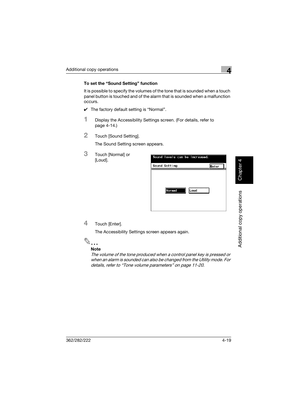 To set the “sound setting” function, To set the “sound setting” function -19 | Konica Minolta bizhub 282 User Manual | Page 198 / 424