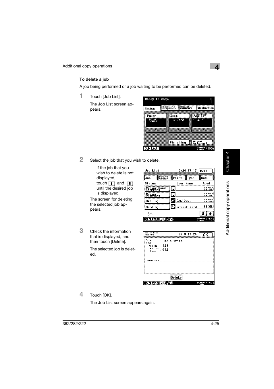 To delete a job, To delete a job -25 | Konica Minolta bizhub 282 User Manual | Page 204 / 424