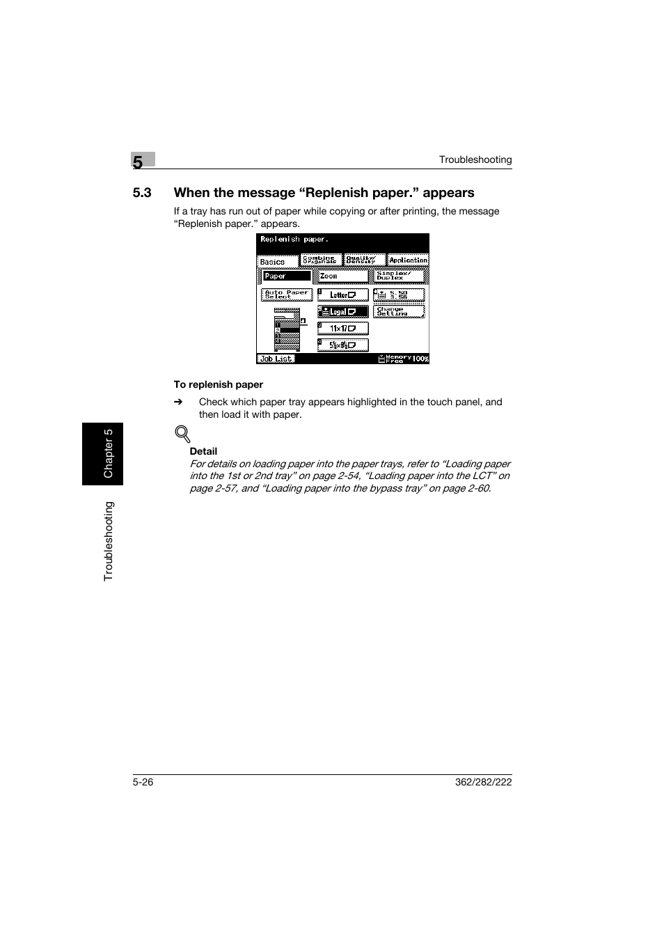 3 when the message “replenish paper.” appears, To replenish paper, When the message “replenish paper.” appears -26 | To replenish paper -26 | Konica Minolta bizhub 282 User Manual | Page 231 / 424