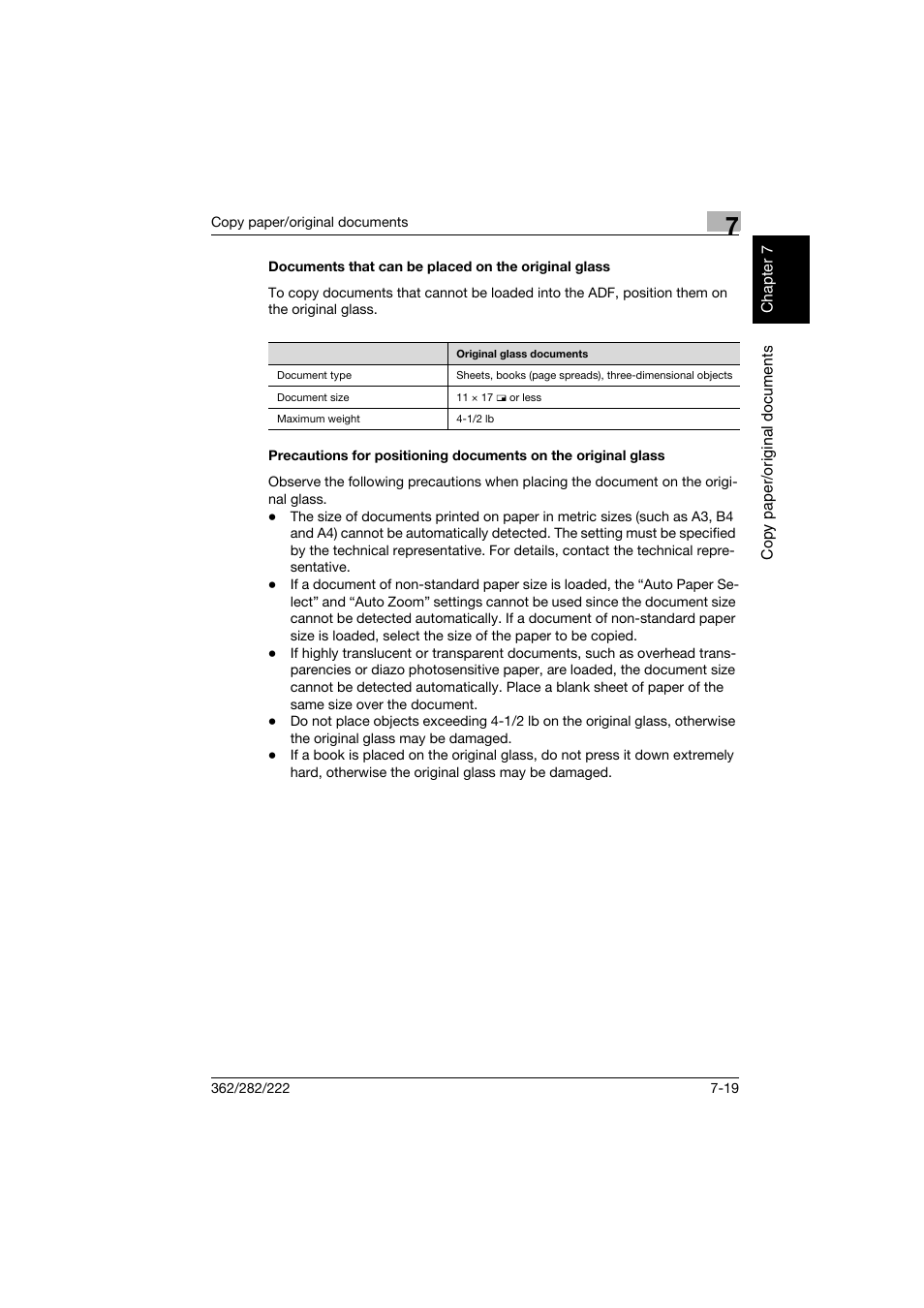 Documents that can be placed on the original glass | Konica Minolta bizhub 282 User Manual | Page 270 / 424