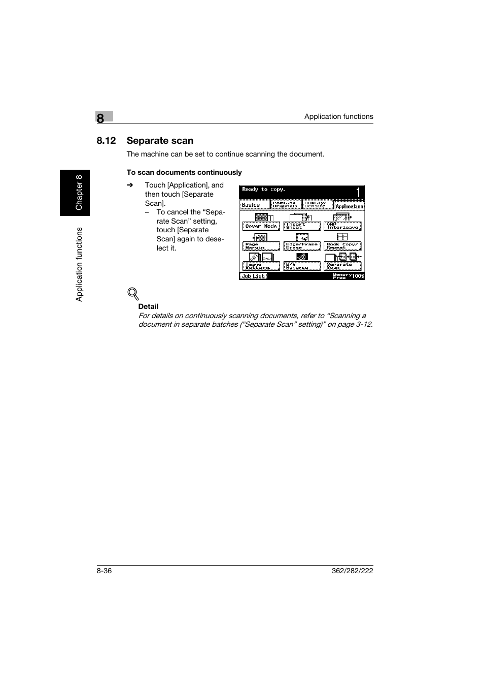 12 separate scan, To scan documents continuously, Separate scan -36 | To scan documents continuously -36 | Konica Minolta bizhub 282 User Manual | Page 307 / 424