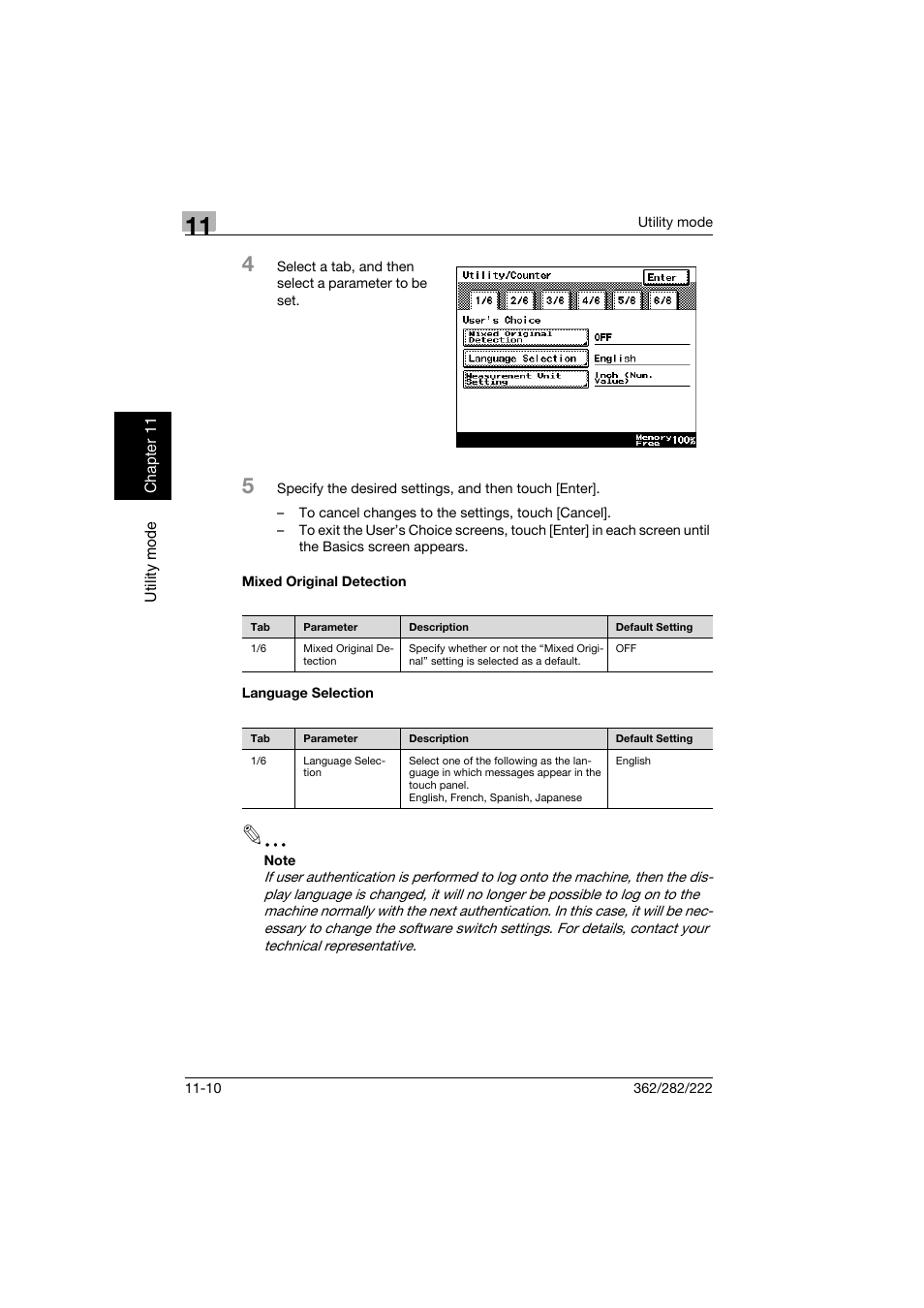 Mixed original detection, Language selection | Konica Minolta bizhub 282 User Manual | Page 351 / 424