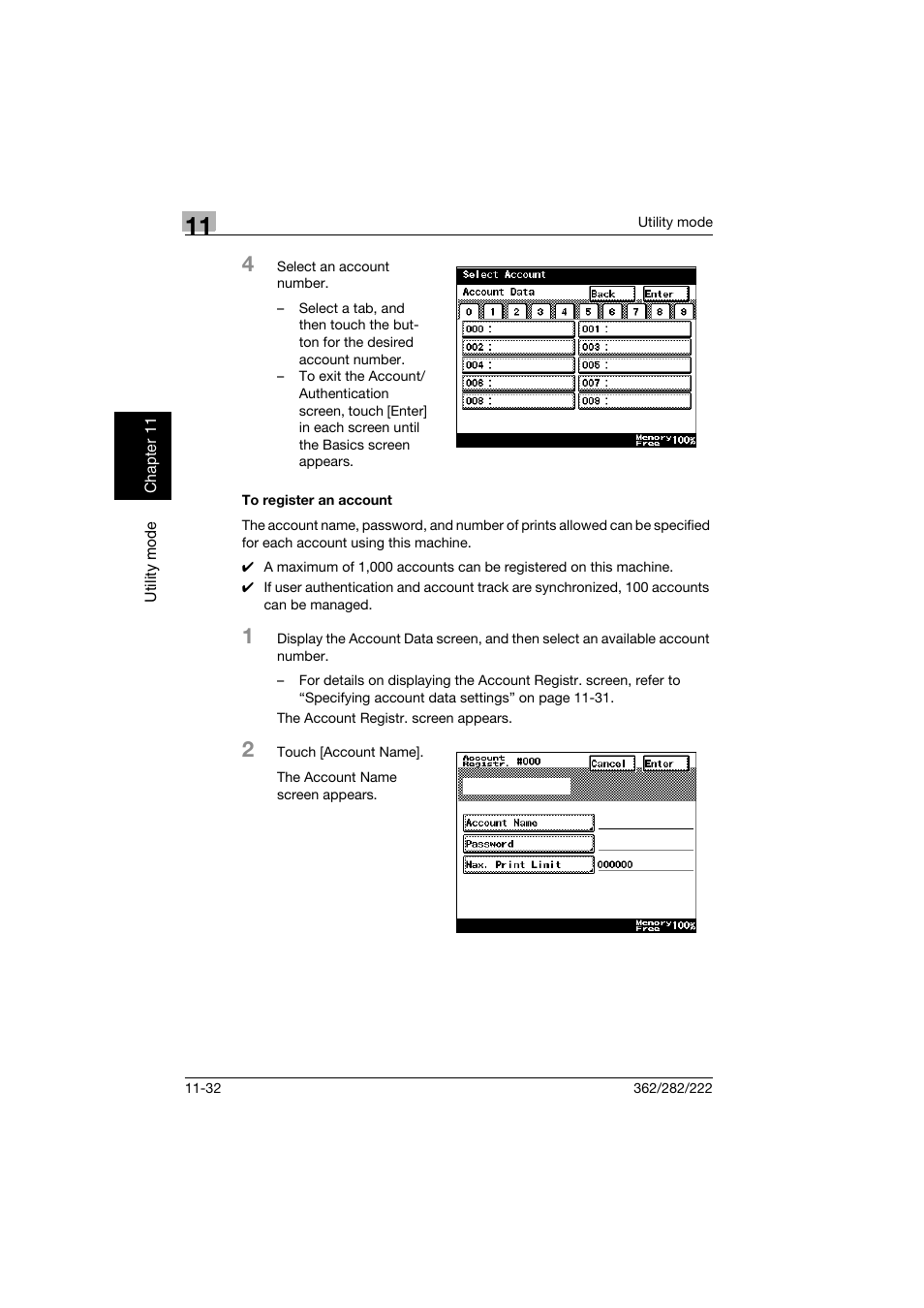 To register an account, To register an account -32 | Konica Minolta bizhub 282 User Manual | Page 373 / 424