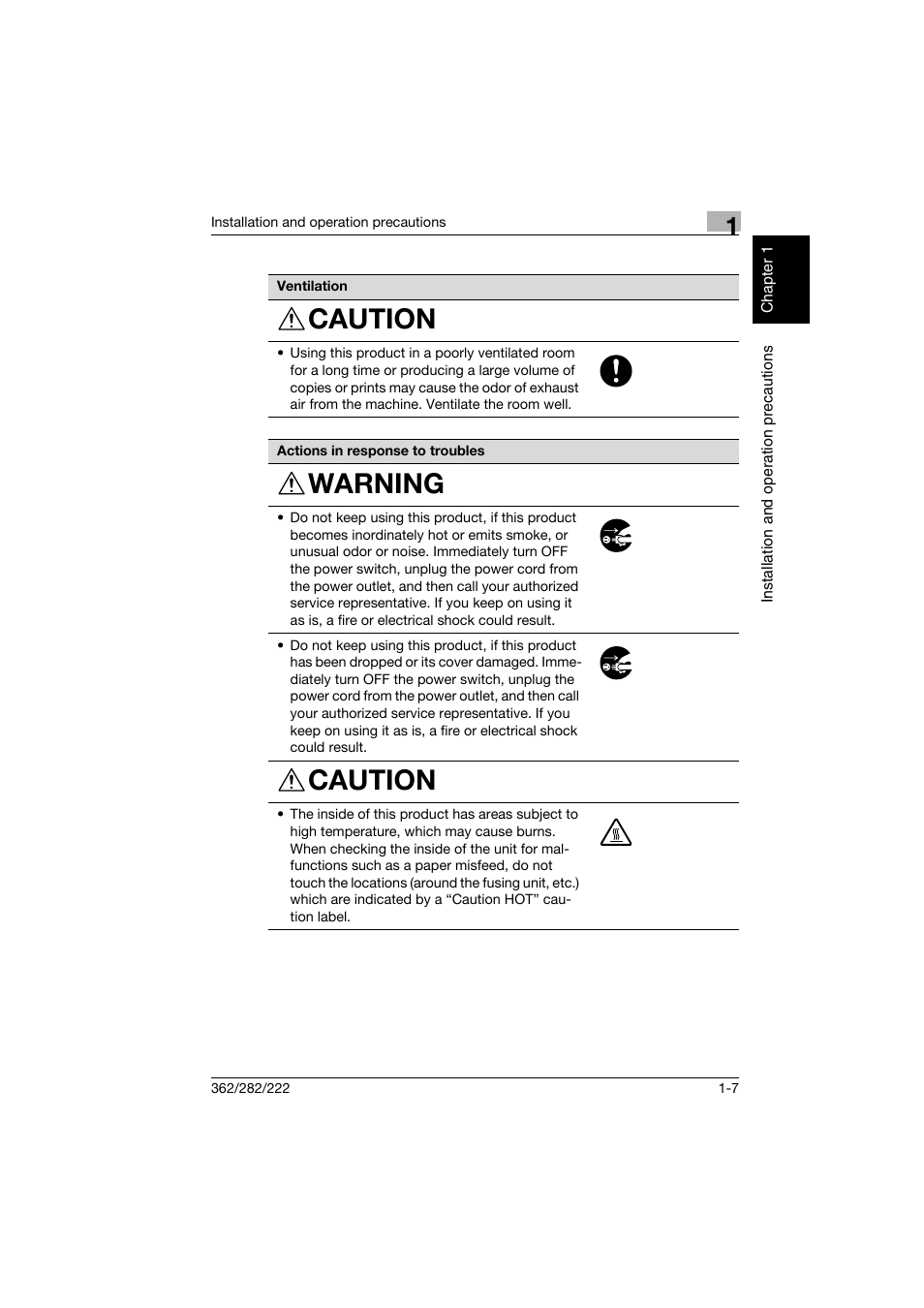 Caution, Warning | Konica Minolta bizhub 282 User Manual | Page 38 / 424