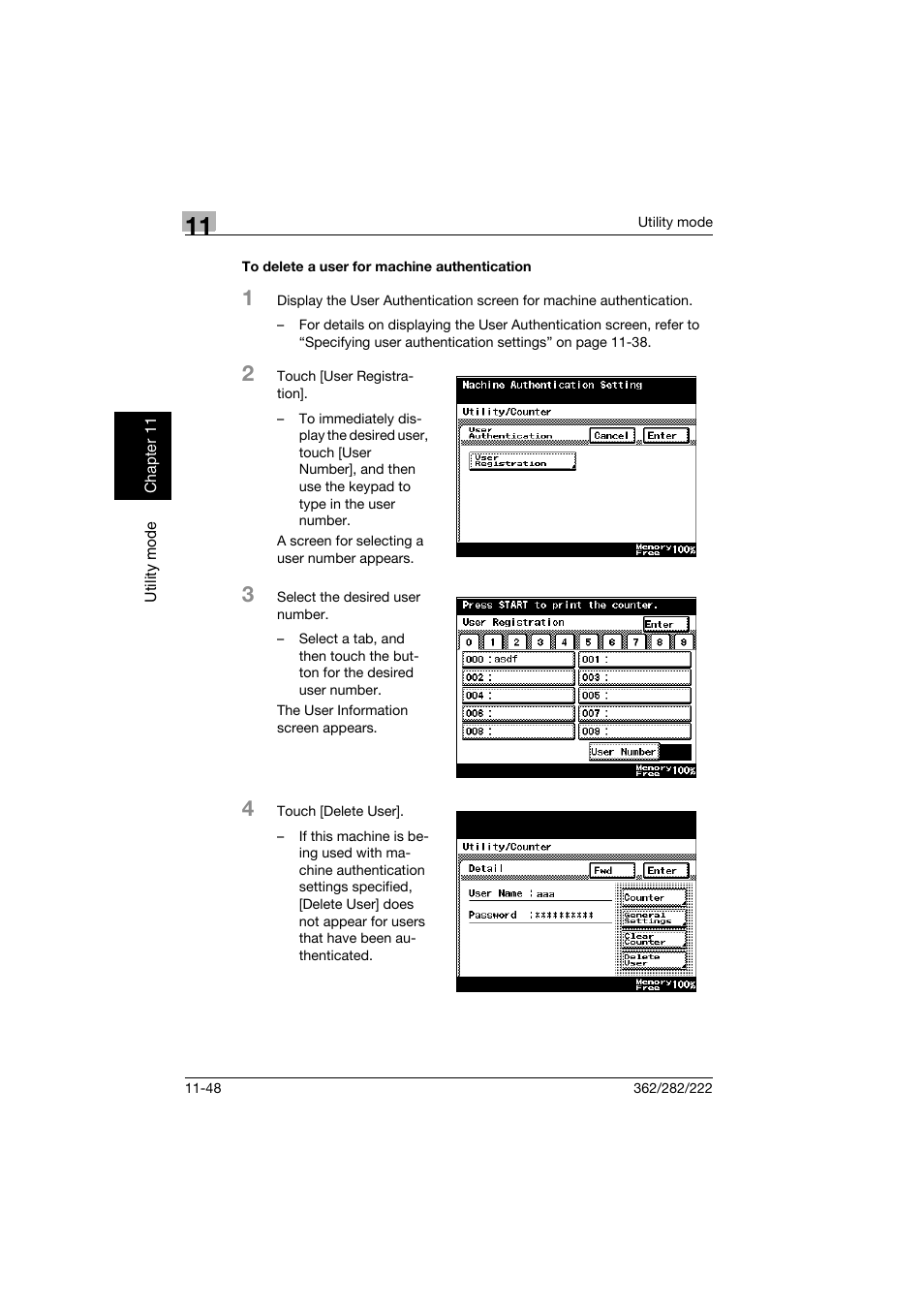 To delete a user for machine authentication, To delete a user for machine authentication -48 | Konica Minolta bizhub 282 User Manual | Page 389 / 424