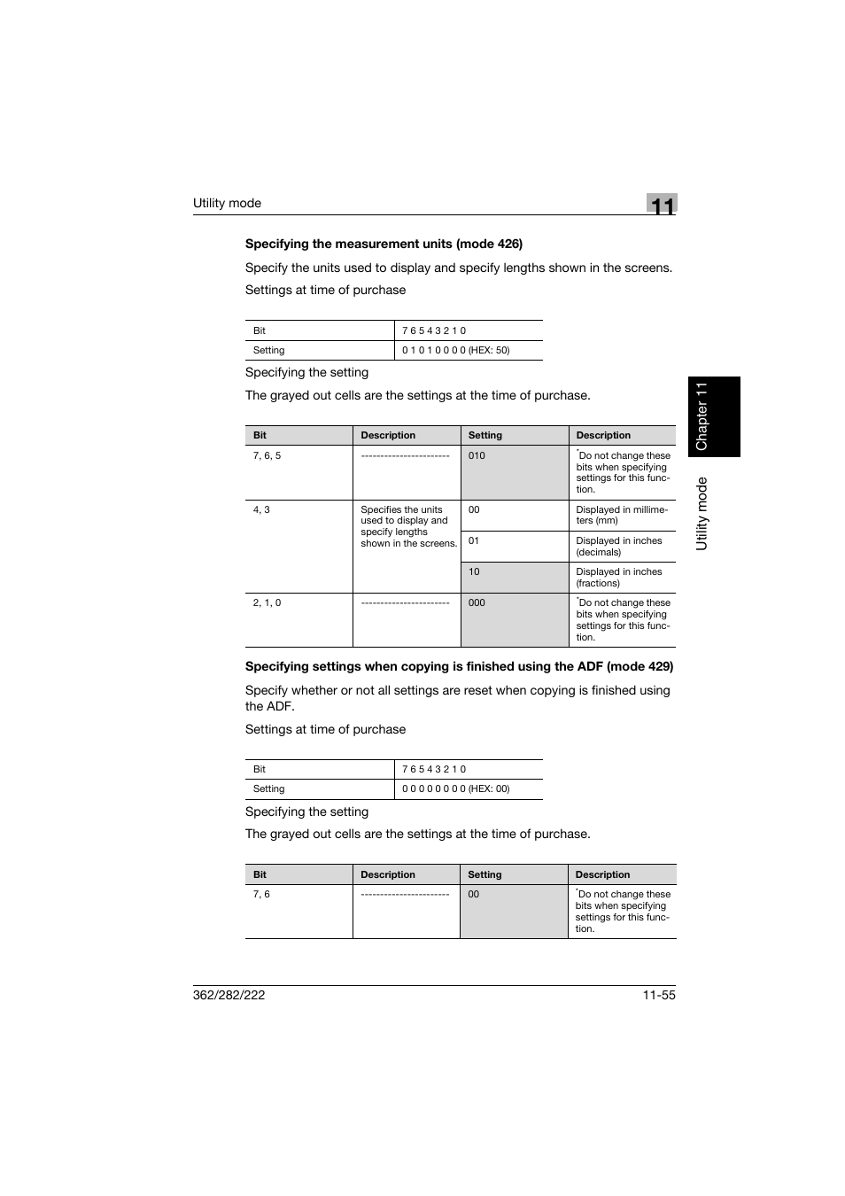 Specifying the measurement units (mode 426) | Konica Minolta bizhub 282 User Manual | Page 396 / 424