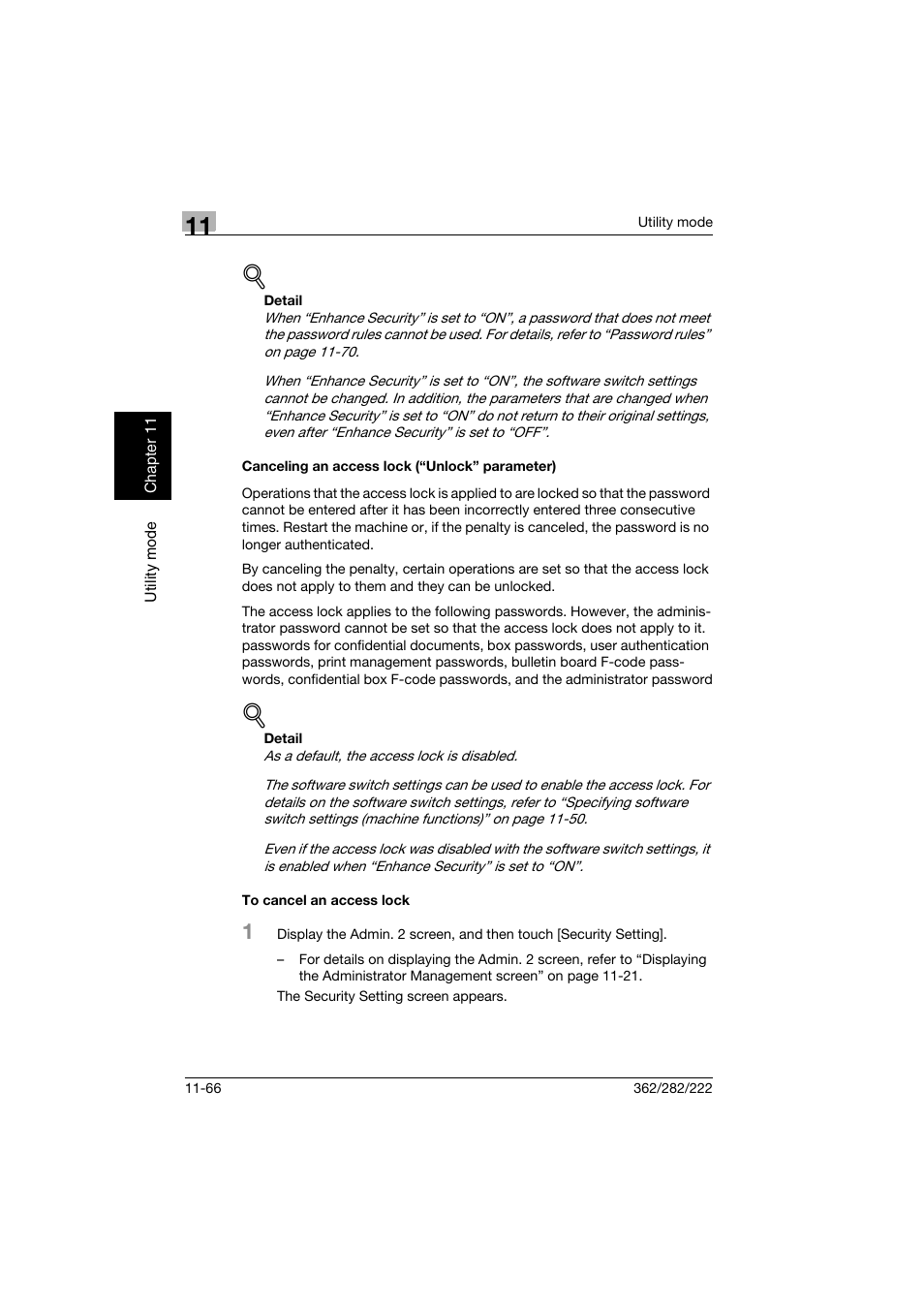 Canceling an access lock (“unlock” parameter), To cancel an access lock | Konica Minolta bizhub 282 User Manual | Page 407 / 424