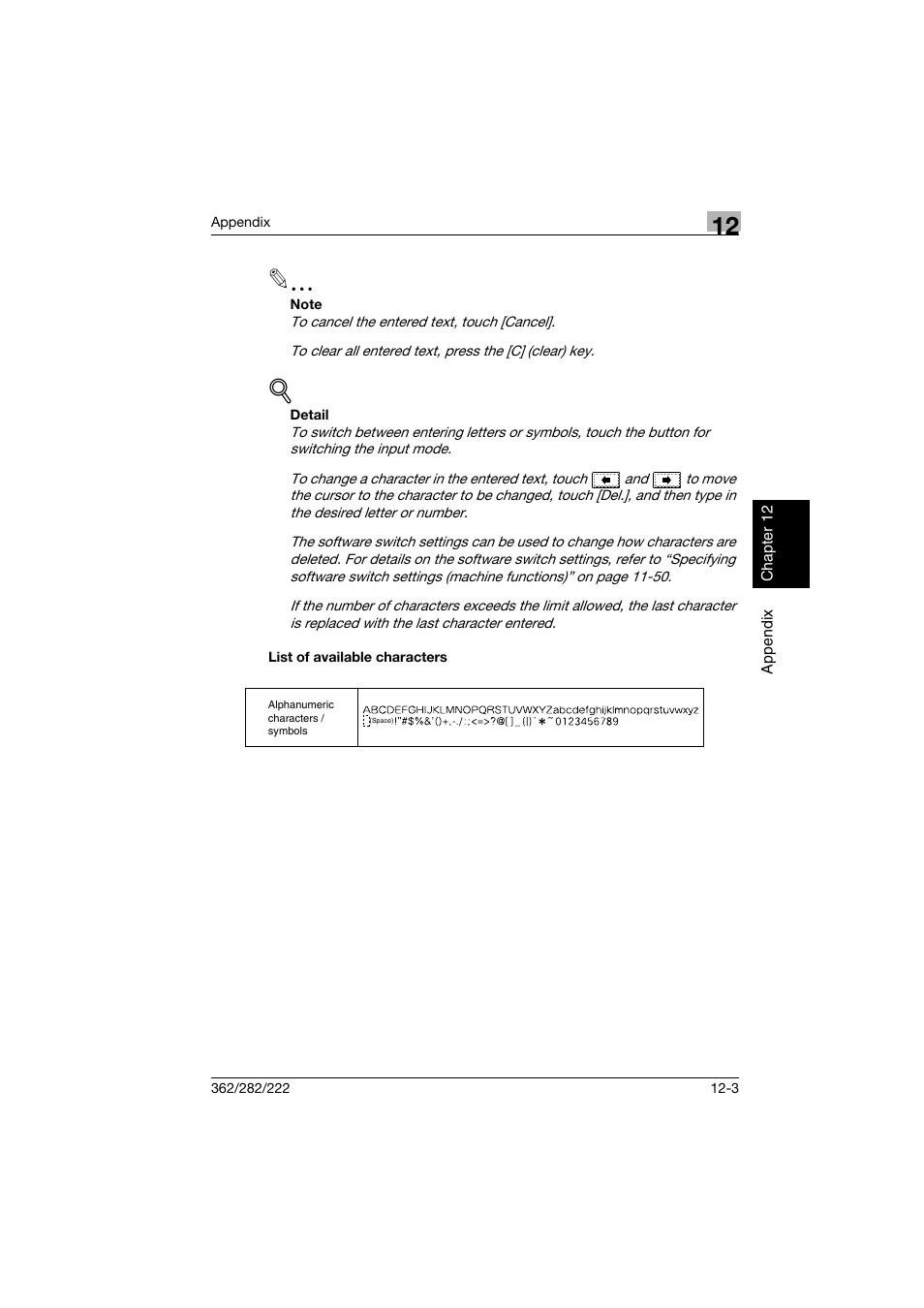 List of available characters, List of available characters -3 | Konica Minolta bizhub 282 User Manual | Page 416 / 424