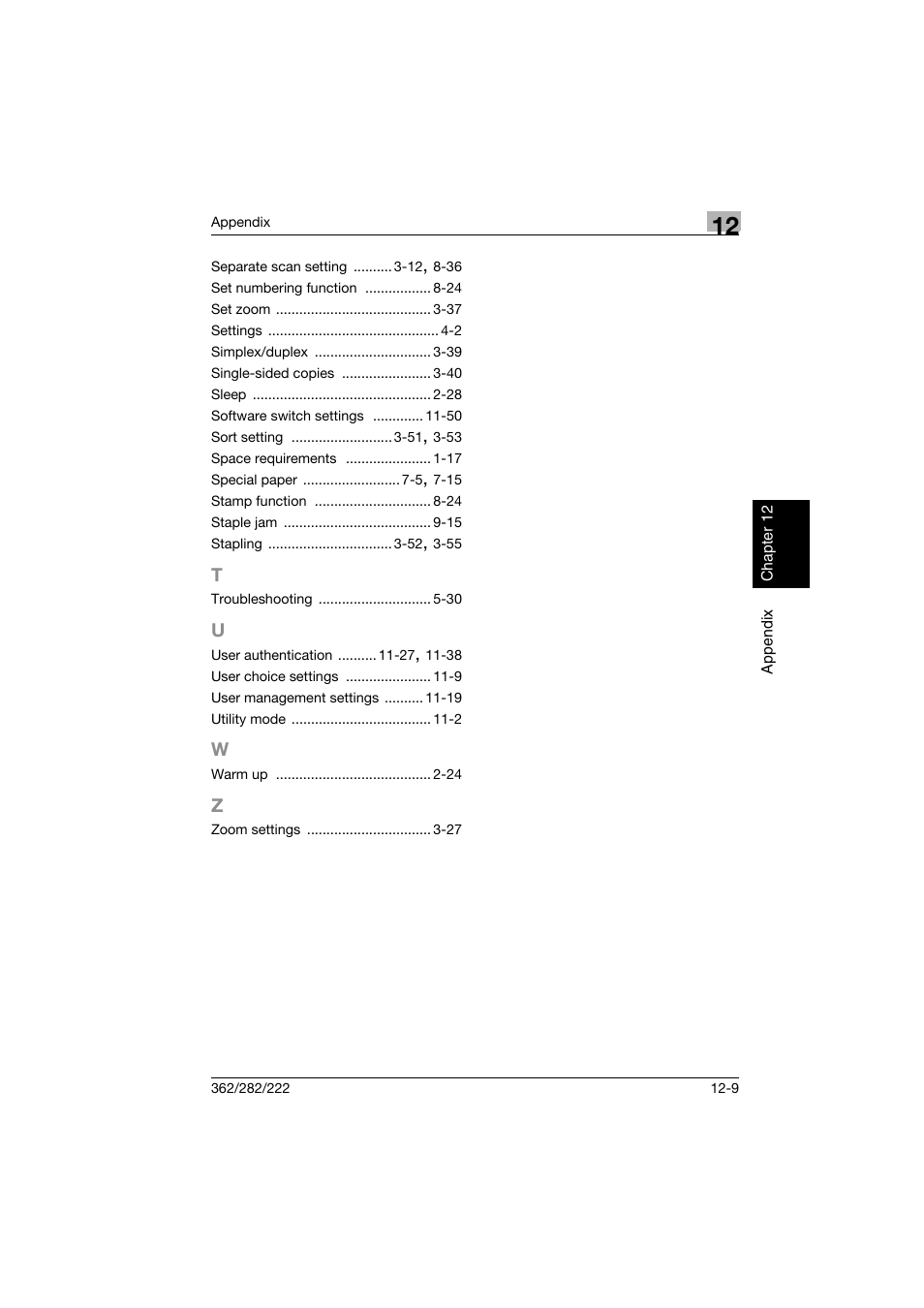 T to z | Konica Minolta bizhub 282 User Manual | Page 422 / 424