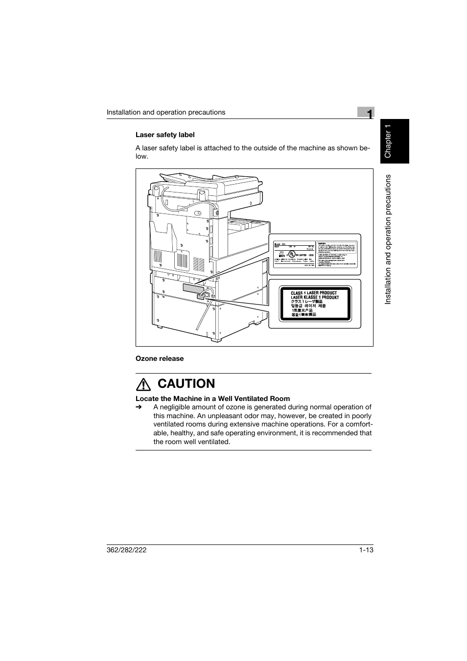 Laser safety label, Ozone release, Laser safety label -13 ozone release -13 | 7 caution | Konica Minolta bizhub 282 User Manual | Page 44 / 424