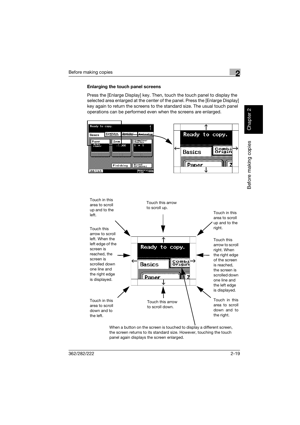 Enlarging the touch panel screens, Enlarging the touch panel screens -19 | Konica Minolta bizhub 282 User Manual | Page 68 / 424
