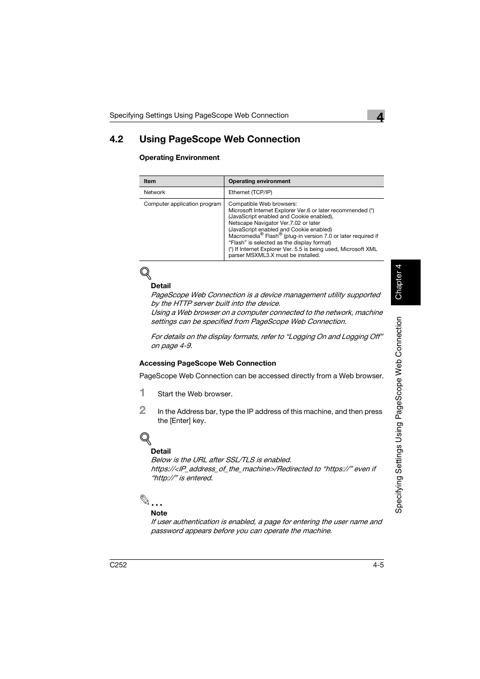 Operating environment, 2 using pagescope web connection | Konica Minolta BIZHUB C252 User Manual | Page 264 / 396