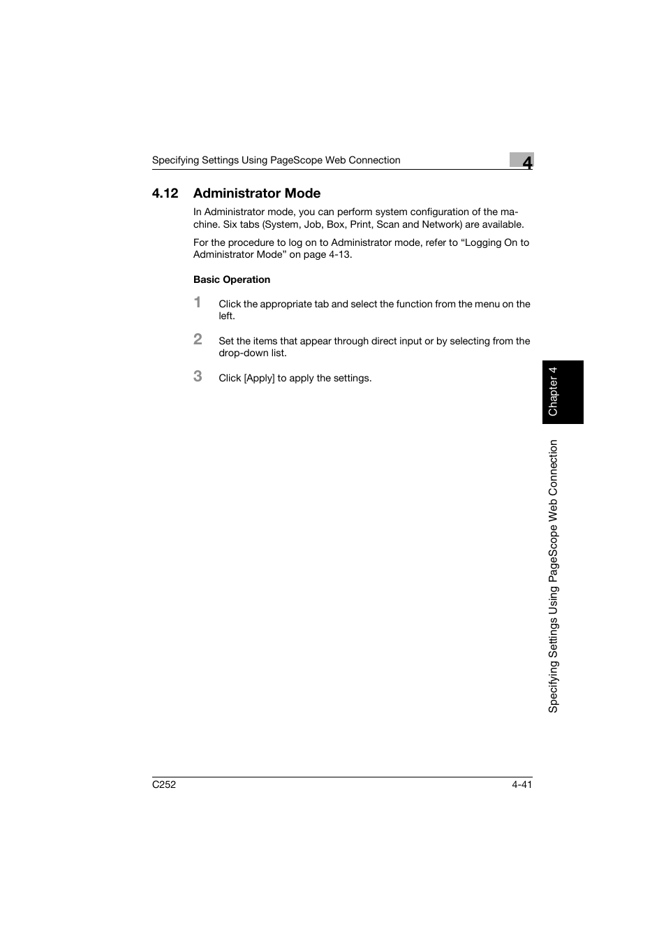 12 administrator mode, Basic operation, Administrator mode -41 | Basic operation -41 | Konica Minolta BIZHUB C252 User Manual | Page 300 / 396