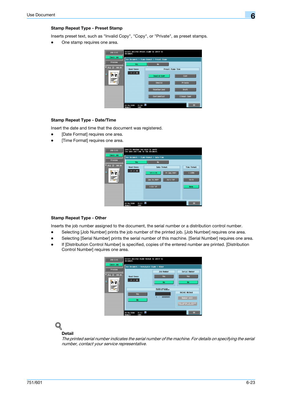 Stamp repeat type - preset stamp, Stamp repeat type - date/time, Stamp repeat type - other | Konica Minolta bizhub 751 User Manual | Page 113 / 238