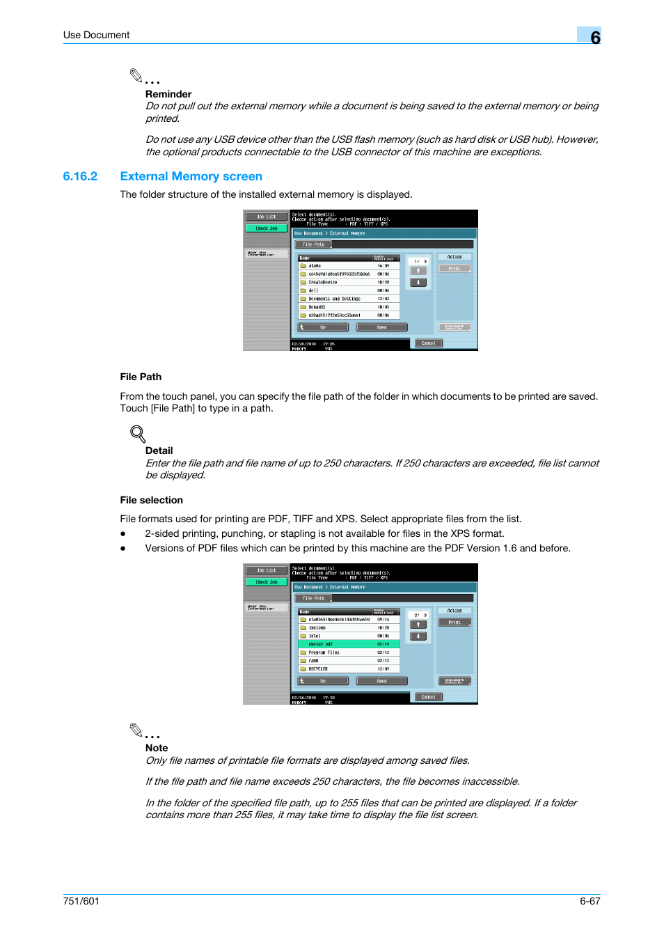 2 external memory screen, File path, File selection | Konica Minolta bizhub 751 User Manual | Page 157 / 238