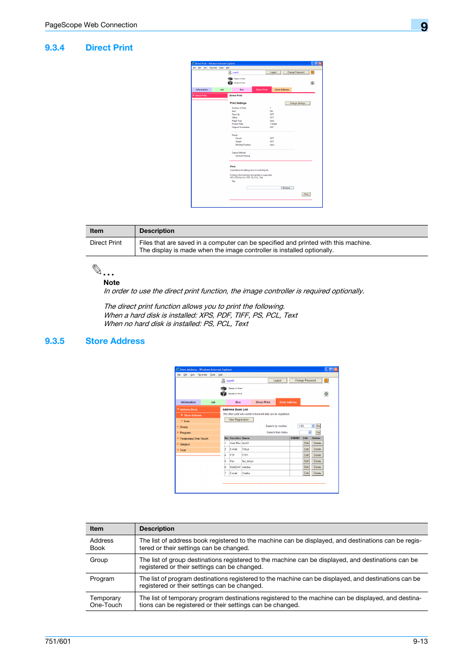 4 direct print, 5 store address, Direct print -13 | Store address -13 | Konica Minolta bizhub 751 User Manual | Page 203 / 238