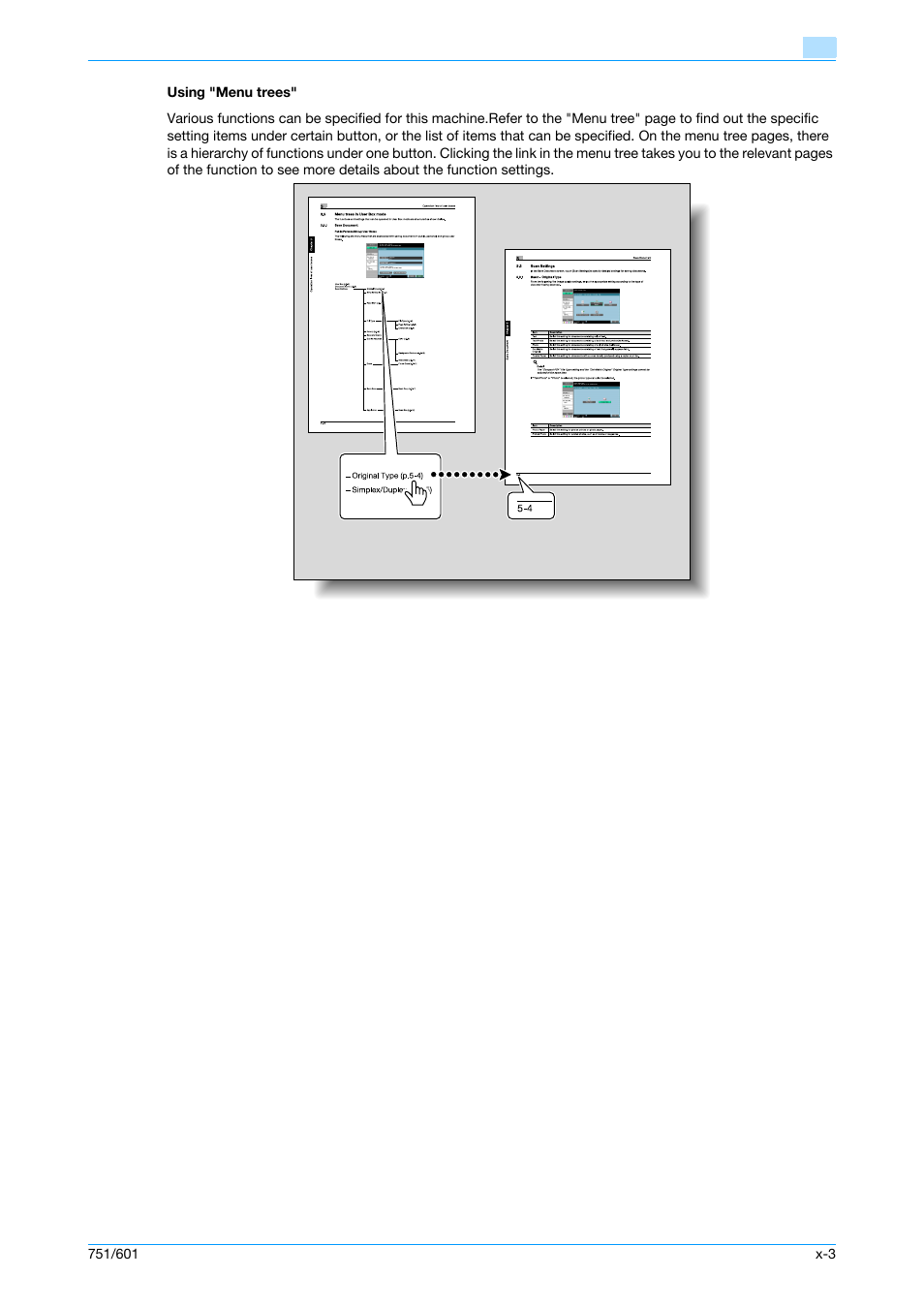 Using "menu trees | Konica Minolta bizhub 751 User Manual | Page 4 / 238