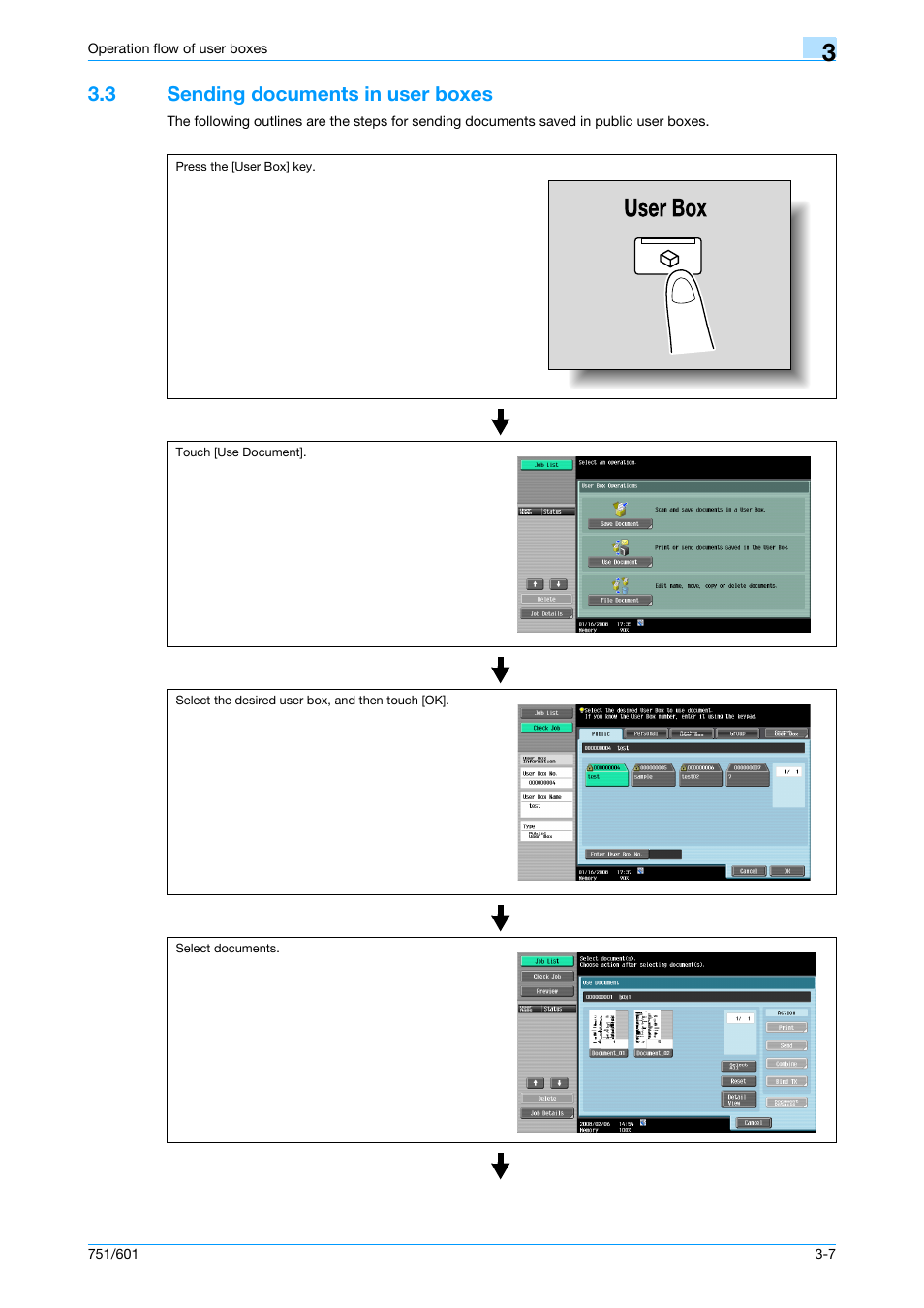 3 sending documents in user boxes, Sending documents in user boxes -7 | Konica Minolta bizhub 751 User Manual | Page 55 / 238