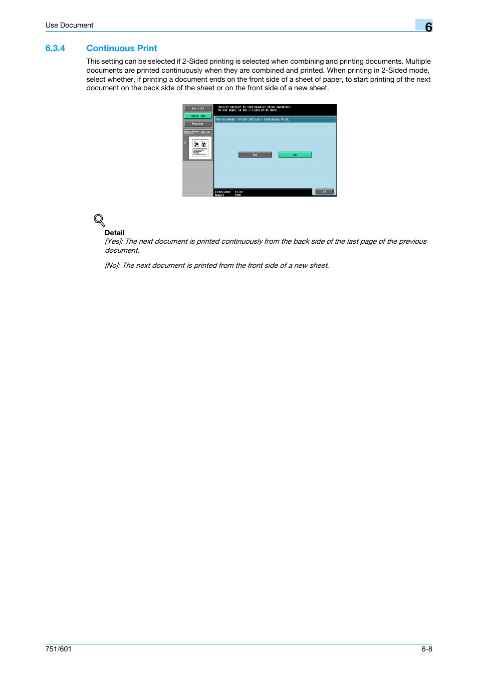 4 continuous print, Continuous print -8, P. 6-8 | Konica Minolta bizhub 751 User Manual | Page 98 / 238