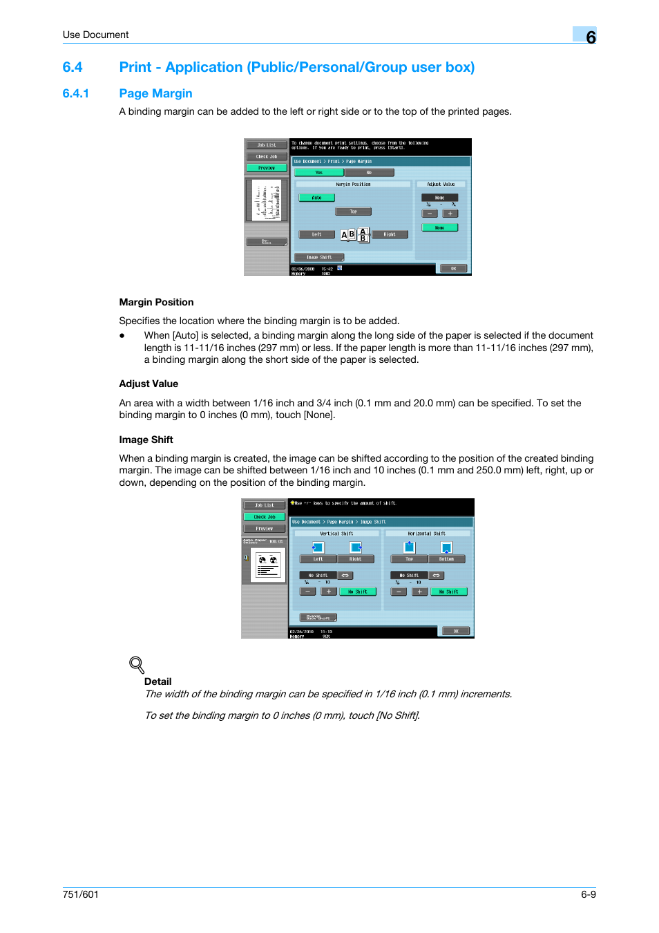 Margin position, Adjust value, Image shift | P. 6-9 | Konica Minolta bizhub 751 User Manual | Page 99 / 238