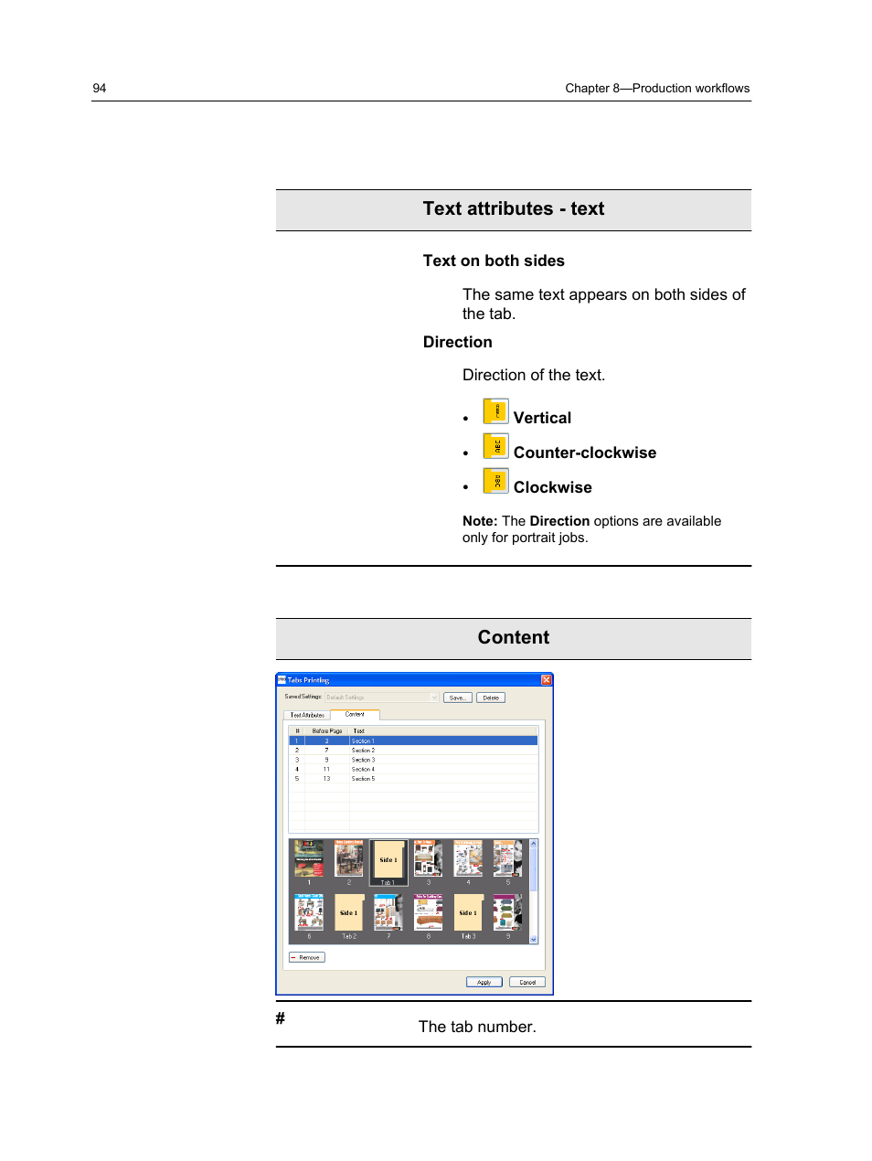 Text attributes - text, Content | Konica Minolta bizhub PRESS C7000 User Manual | Page 104 / 218