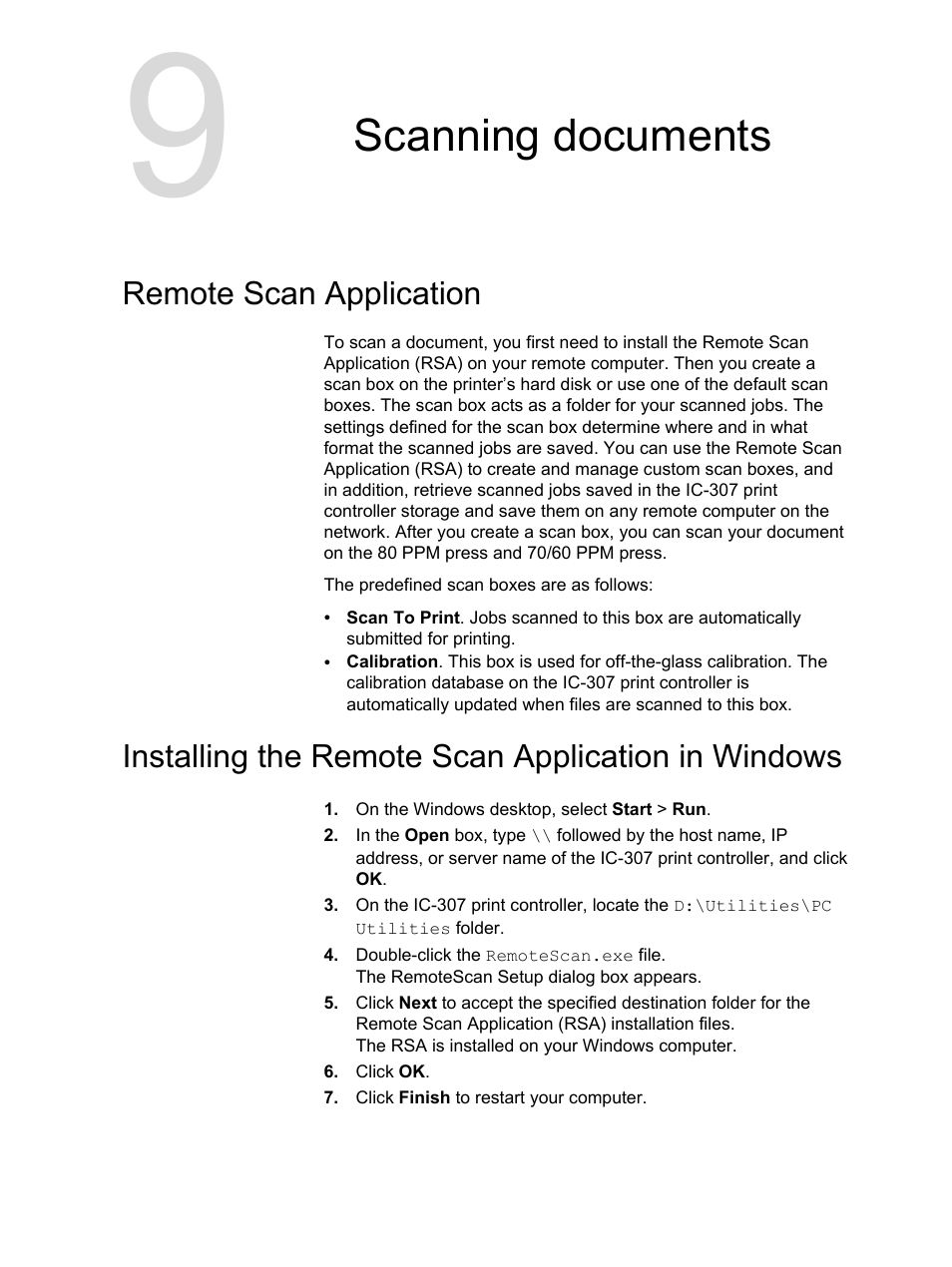 Scanning documents, Remote scan application, Installing the remote scan application in windows | Konica Minolta bizhub PRESS C7000 User Manual | Page 113 / 218