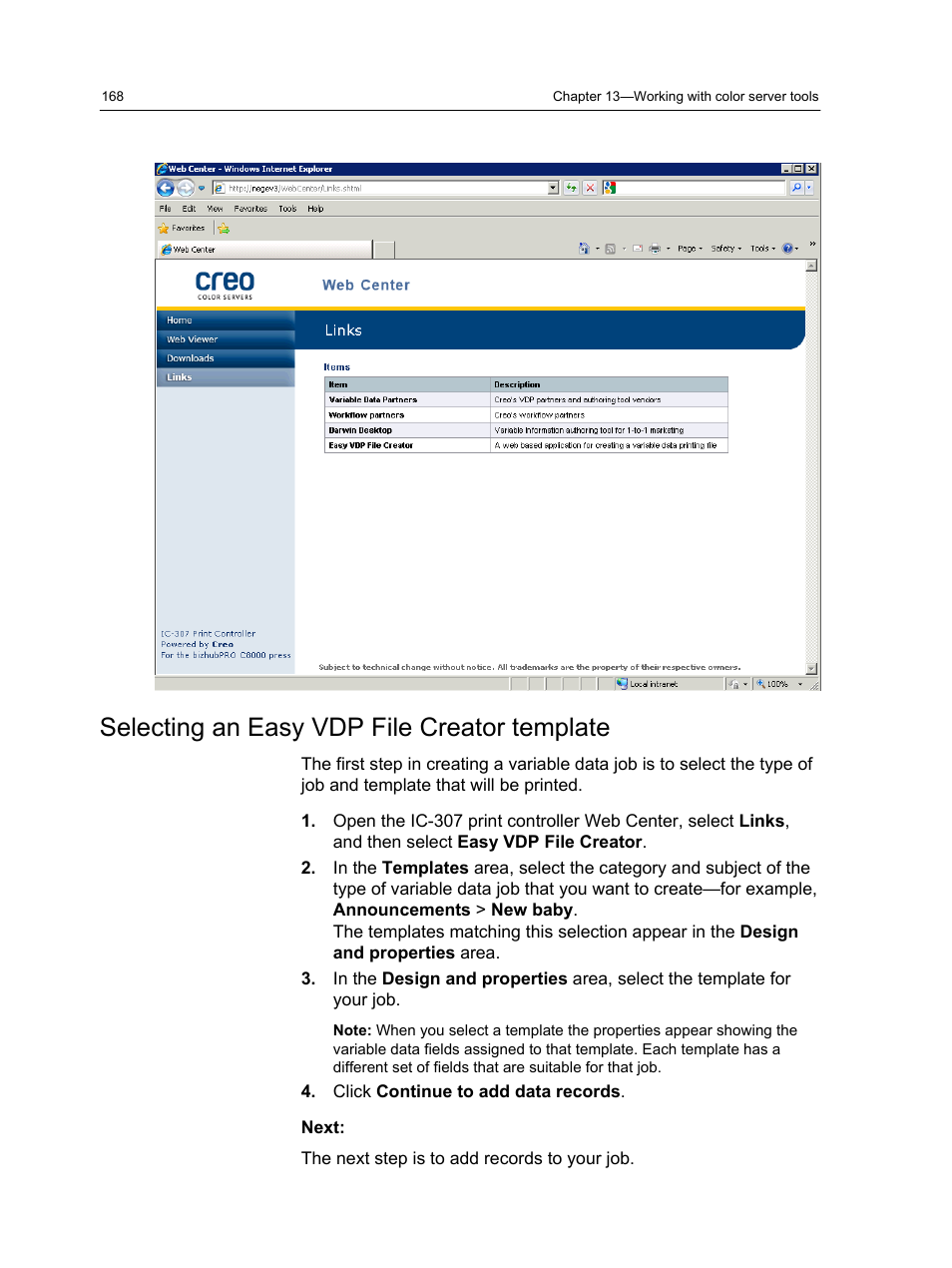 Selecting an easy vdp file creator template | Konica Minolta bizhub PRESS C7000 User Manual | Page 178 / 218