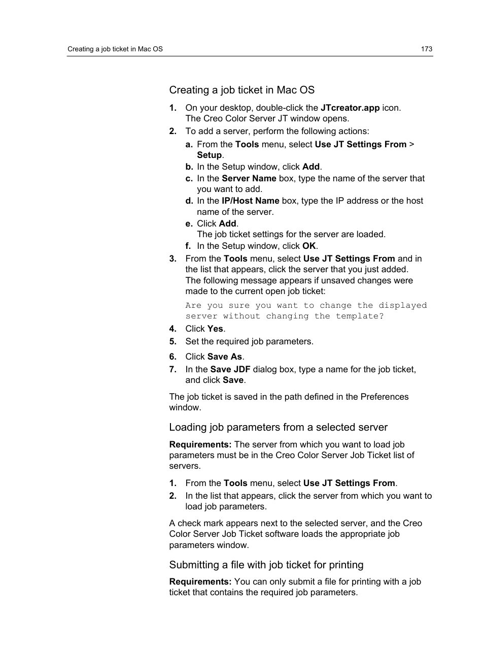 Creating a job ticket in mac os, Loading job parameters from a selected server, Submitting a file with job ticket for printing | Konica Minolta bizhub PRESS C7000 User Manual | Page 183 / 218