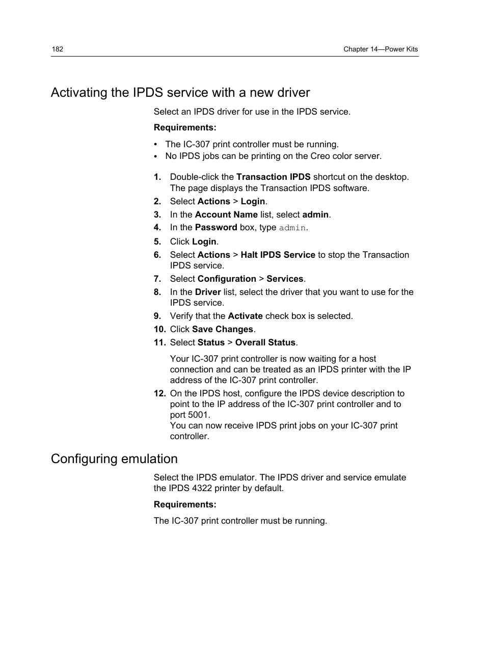 Activating the ipds service with a new driver, Configuring emulation | Konica Minolta bizhub PRESS C7000 User Manual | Page 192 / 218