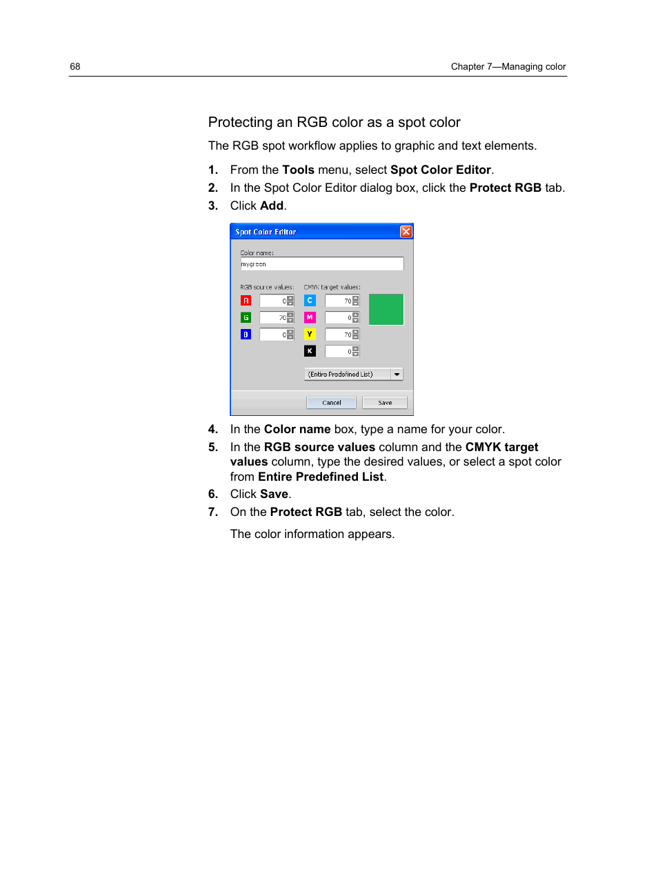 Protecting an rgb color as a spot color | Konica Minolta bizhub PRESS C7000 User Manual | Page 78 / 218
