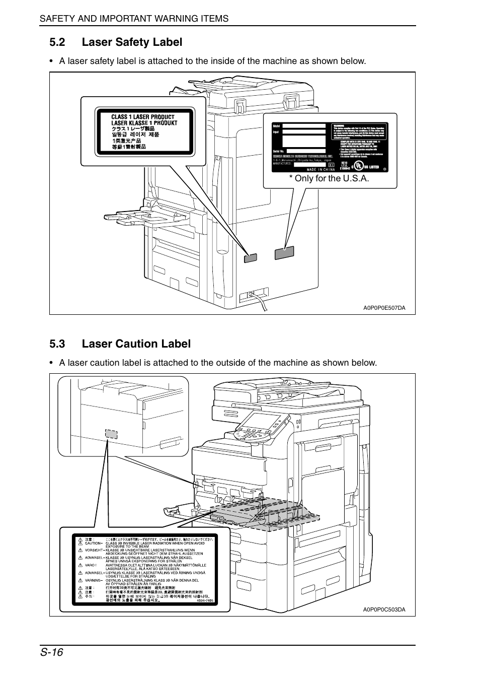 2 laser safety label, 3 laser caution label | Konica Minolta BIZHUB C652DS User Manual | Page 19 / 33