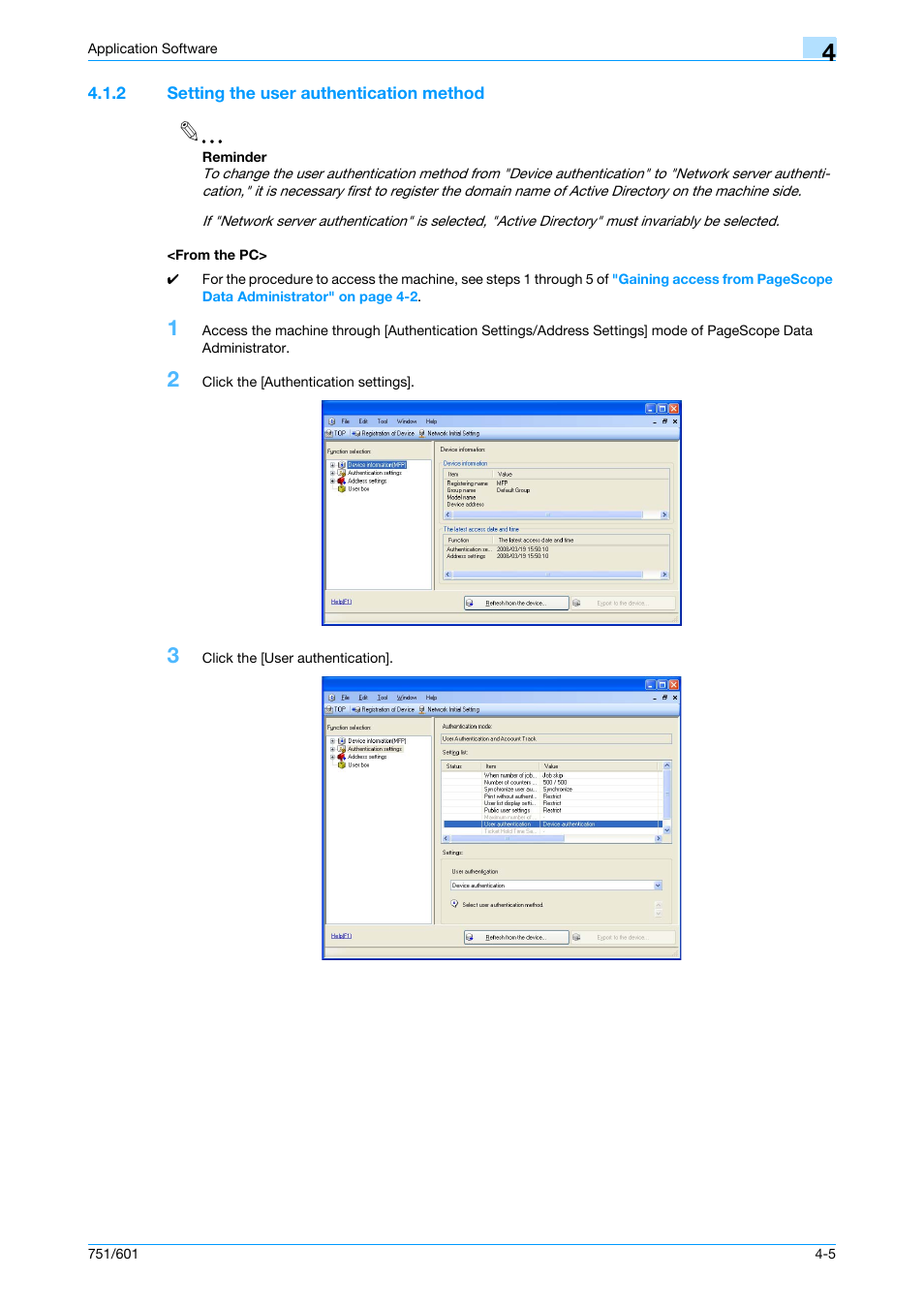 2 setting the user authentication method, From the pc | Konica Minolta bizhub 751 User Manual | Page 172 / 199