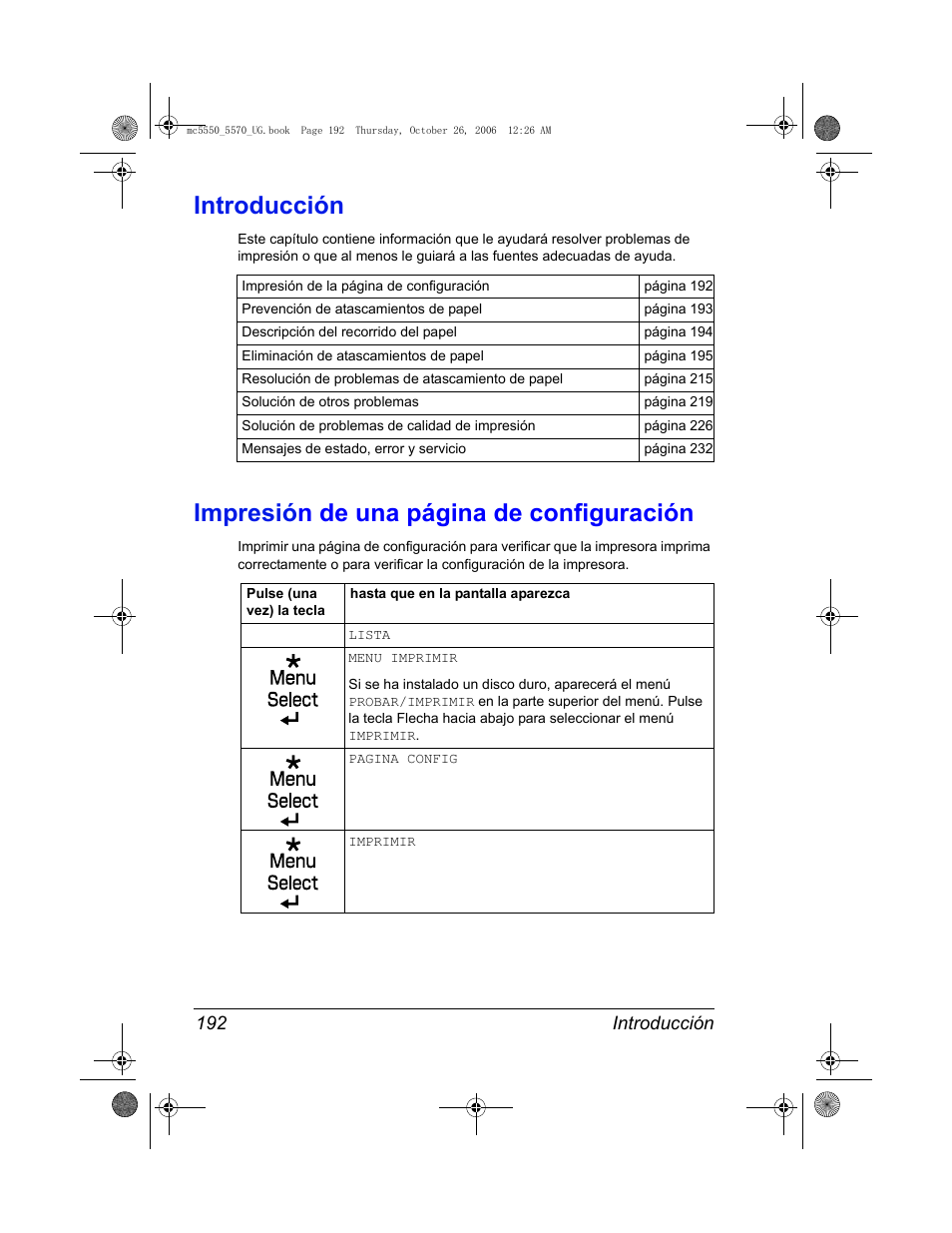 Introducción, Impresió n de una página de configuración | Konica Minolta magicolor 5550 User Manual | Page 206 / 304