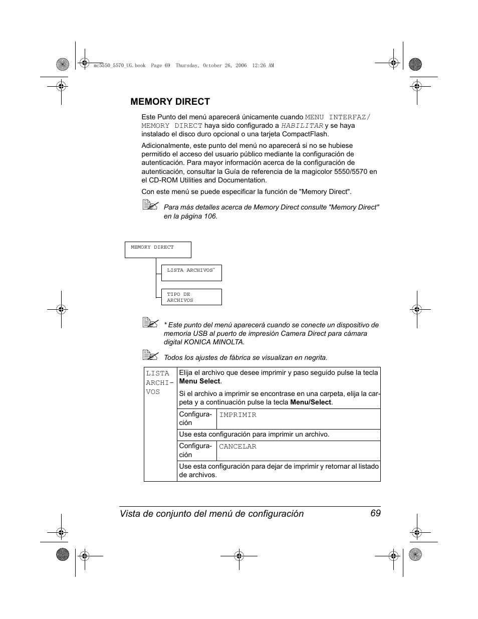 Memory direct, Memory direct 69 | Konica Minolta magicolor 5550 User Manual | Page 83 / 304