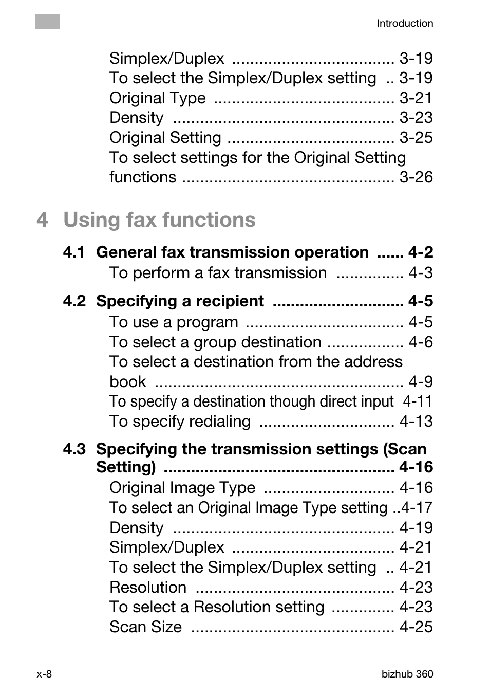 4 using fax functions | Konica Minolta bizhub 360 User Manual | Page 10 / 152